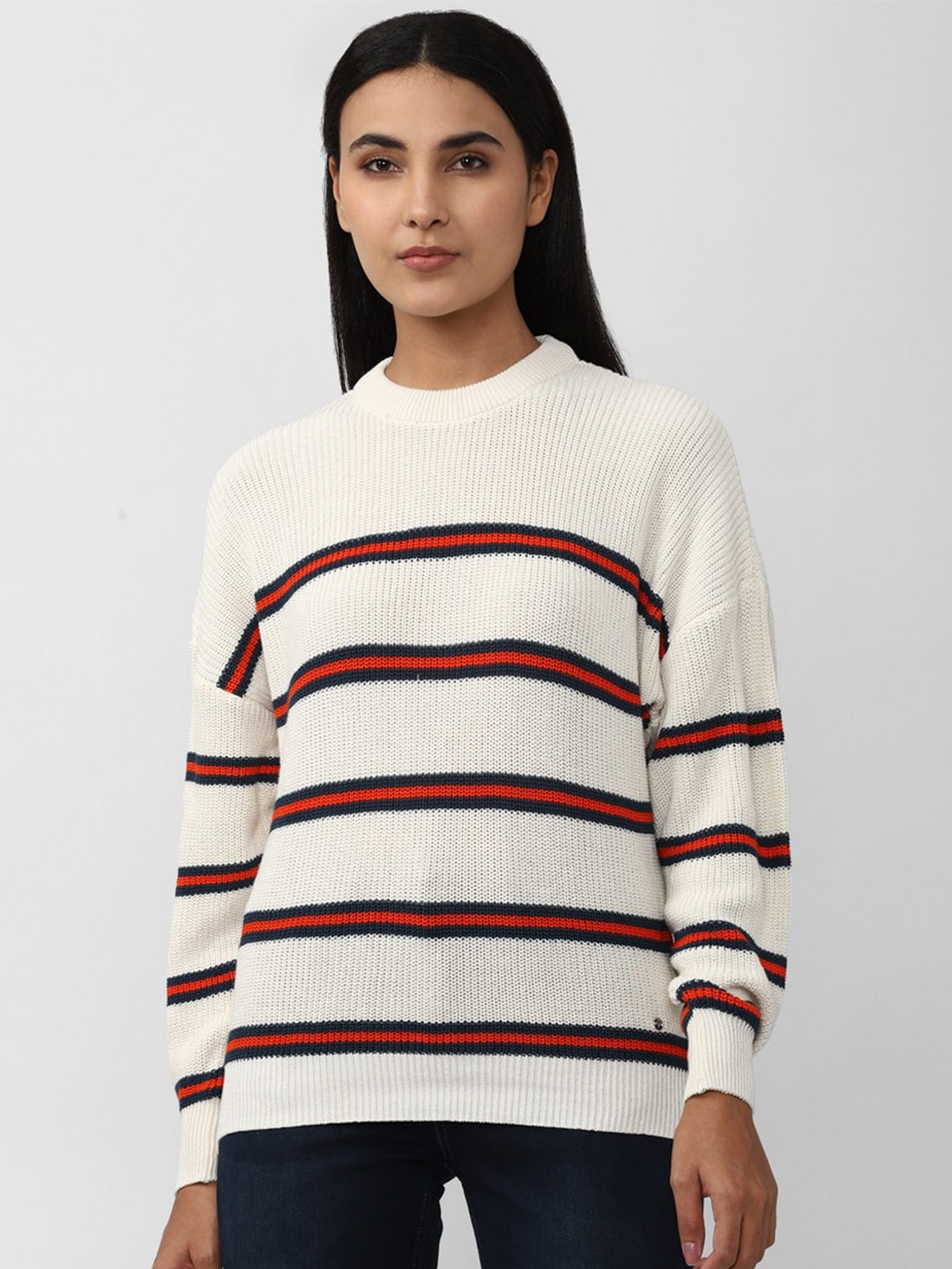 

Van Heusen Woman Striped Pure Cotton Pullover Sweater, Off white