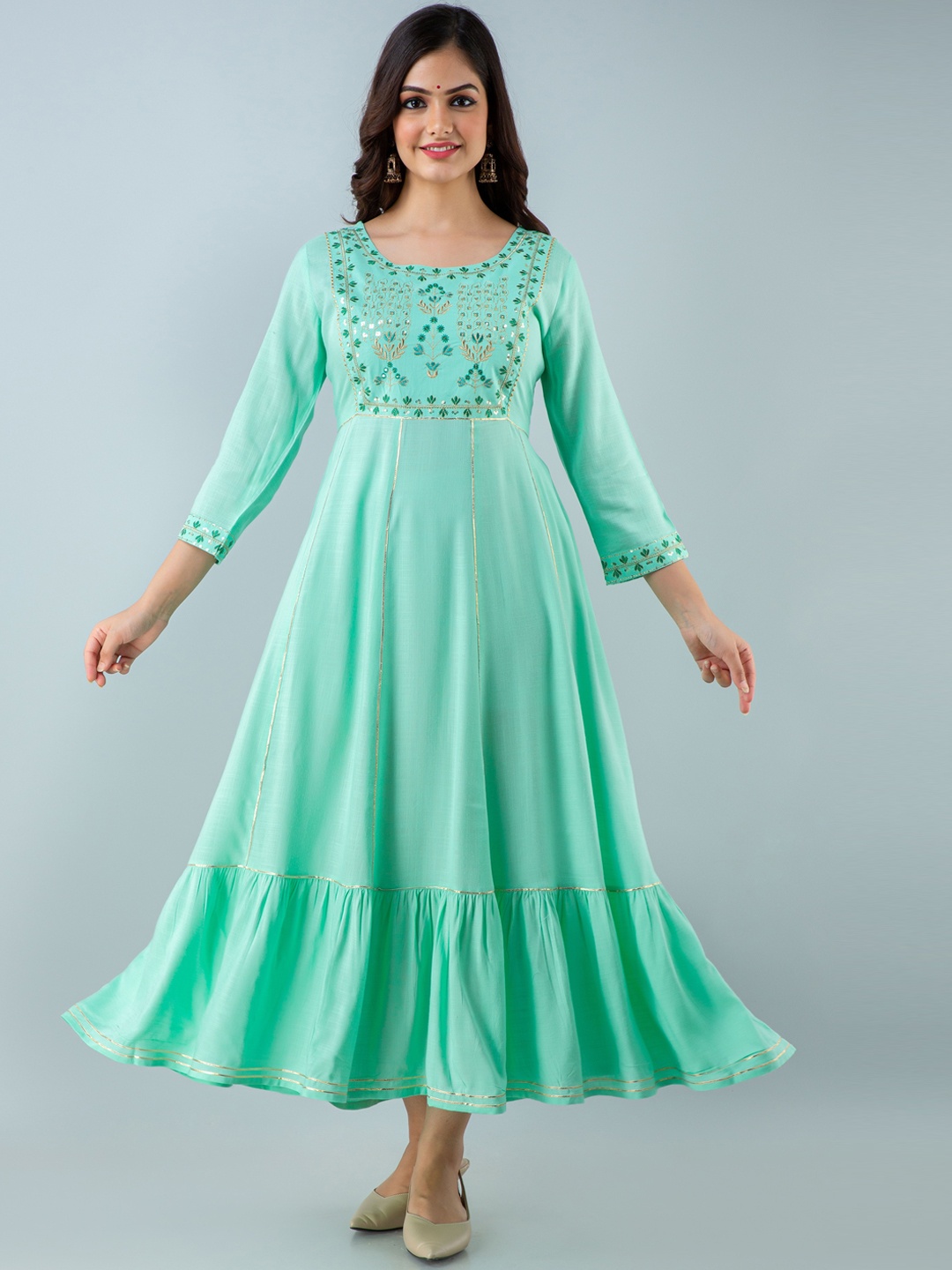 

NITVAN Women Green Floral Yoke Design Anarkali Kurta