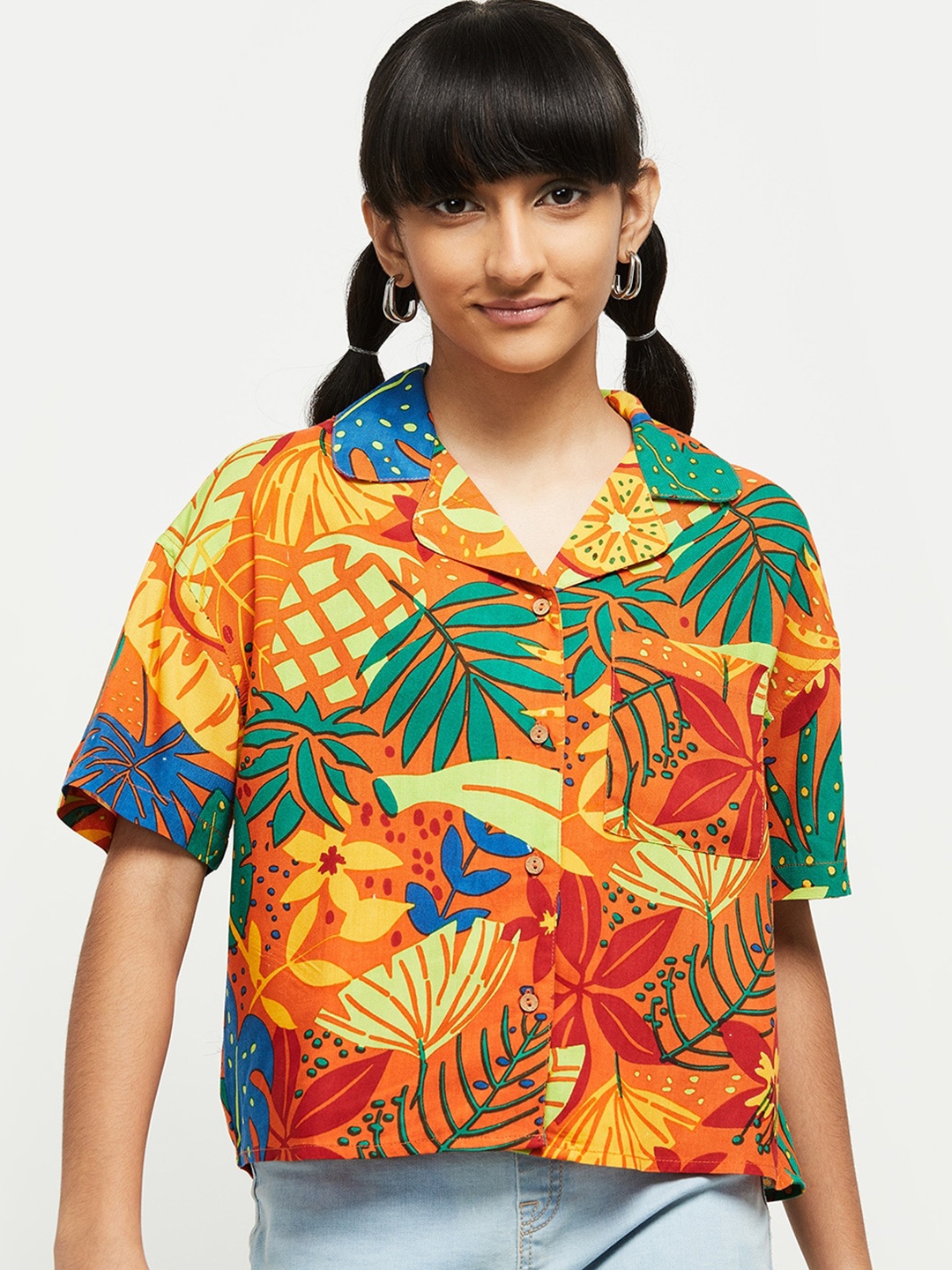 

max Girls Printed Casual Shirt, Orange