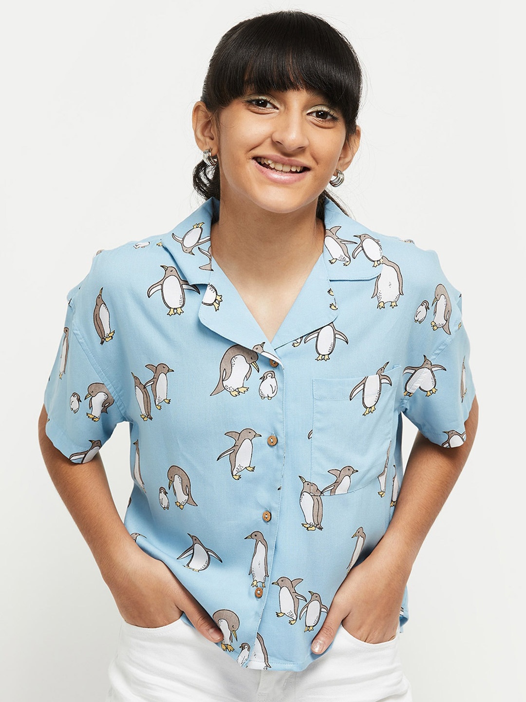 

max Girls Printed Casual Shirt, Blue