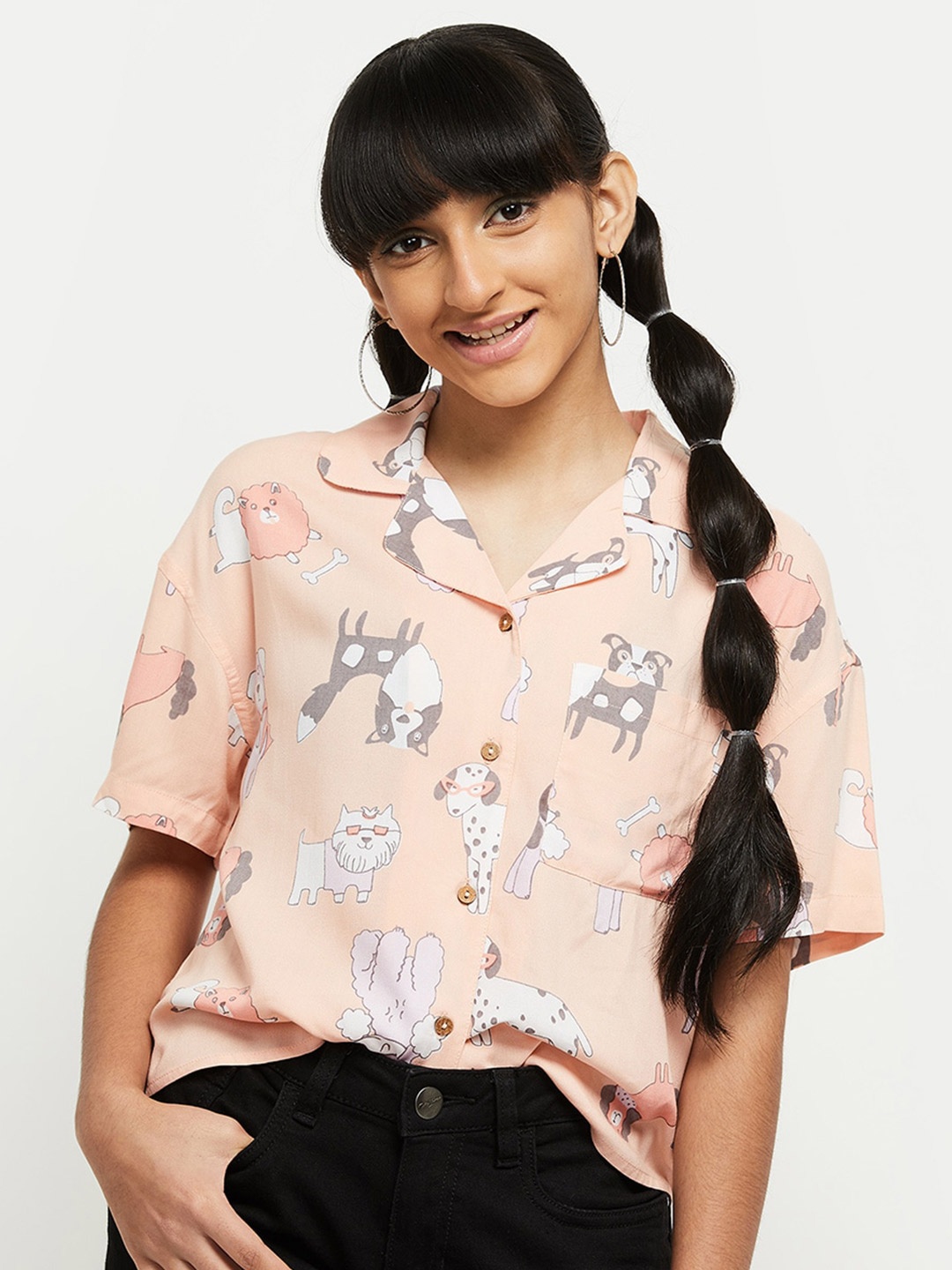 

max Girls Printed Casual Shirt, Orange