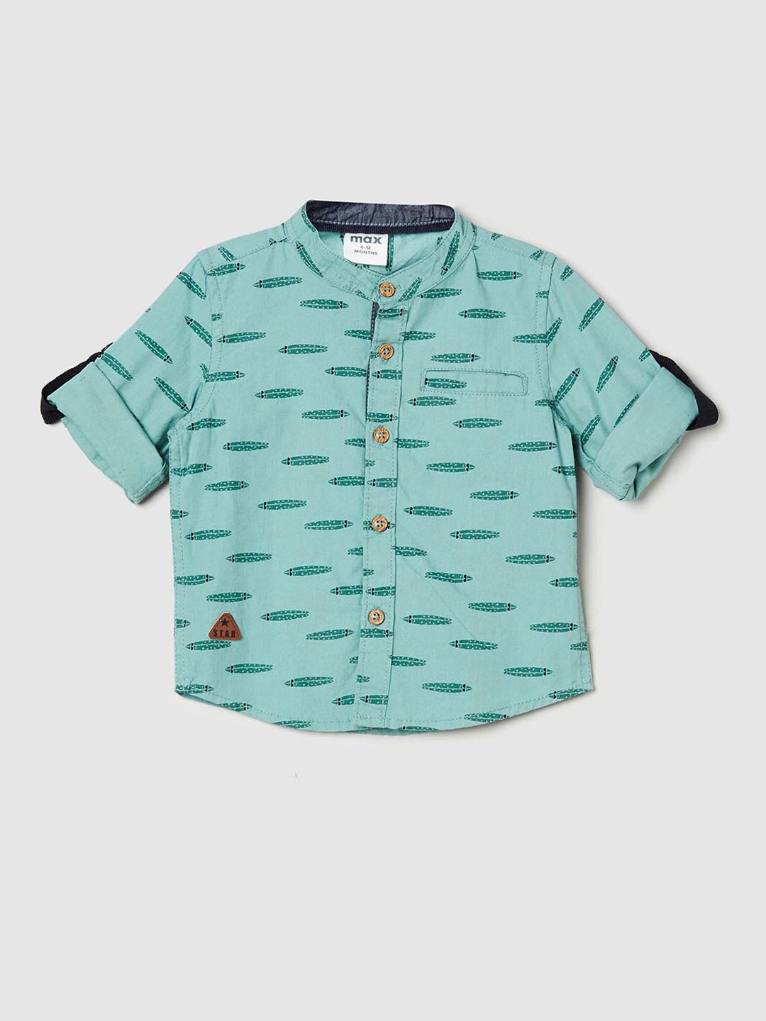 

max Boys Printed Pure Cotton Casual Shirt, Green