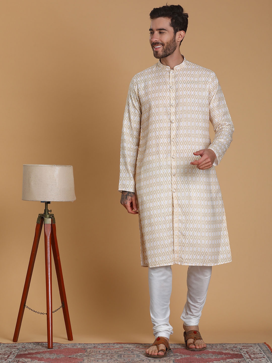 

TABARD Men Printed Pure Cotton Kurta with Pyjama Set, Beige