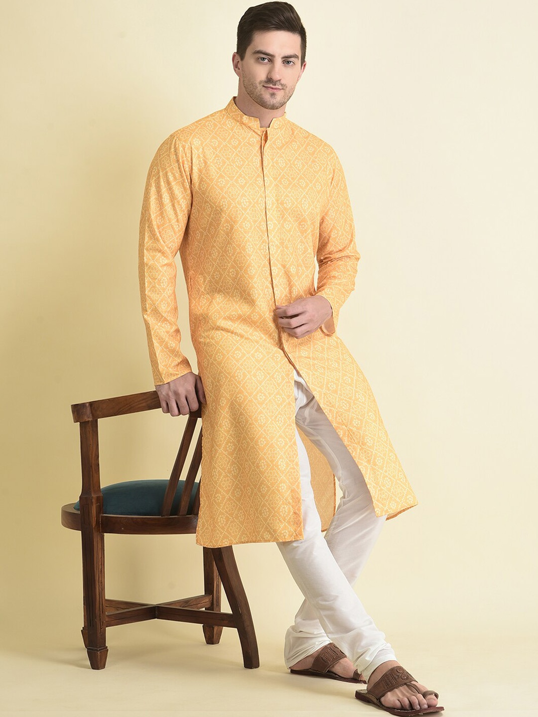 

TABARD Men Printed Pure Cotton Kurta with Pyjama Set, Yellow