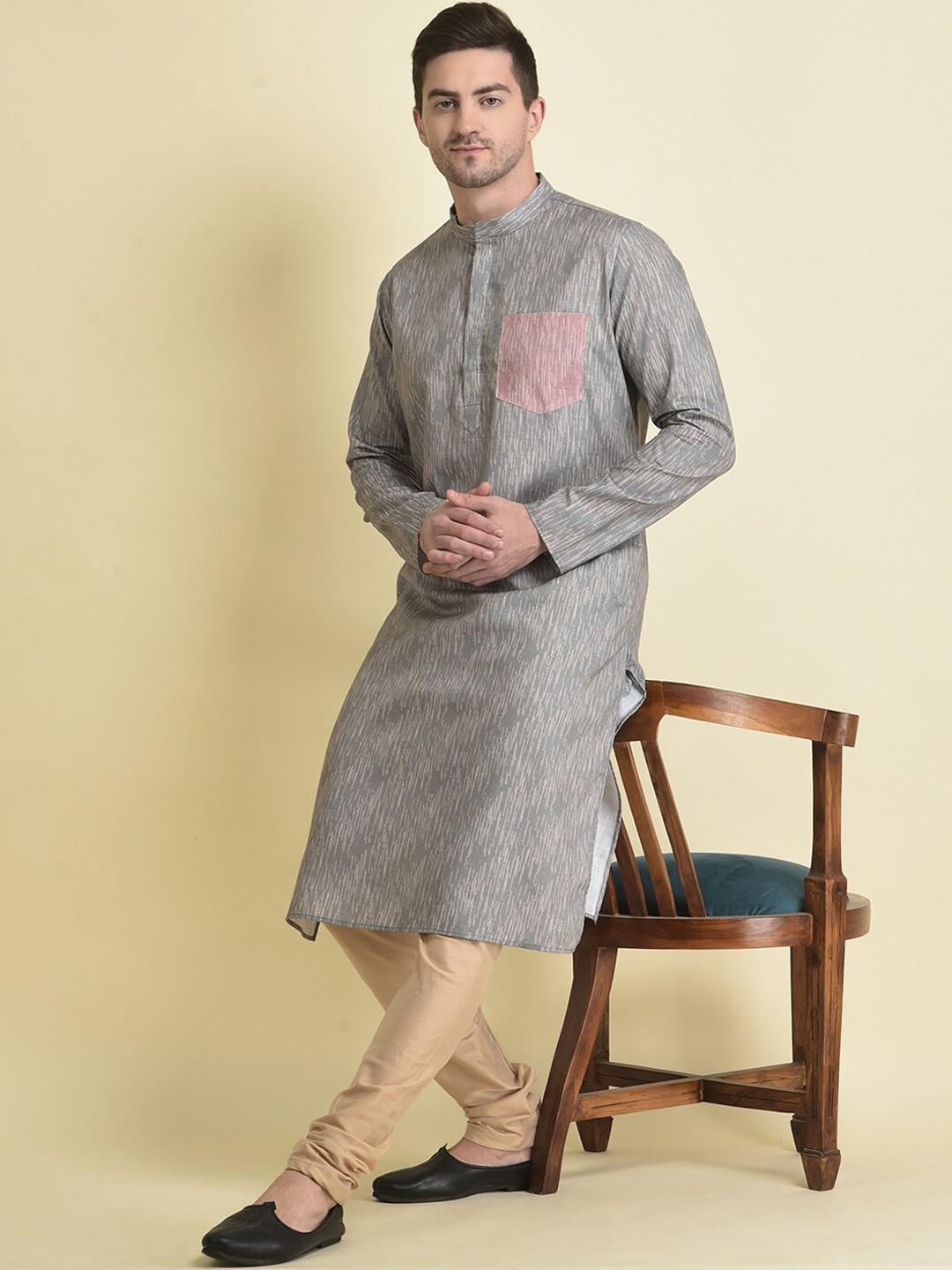 

TABARD Men Printed Pure Cotton Kurta with Pyjama Set, Grey
