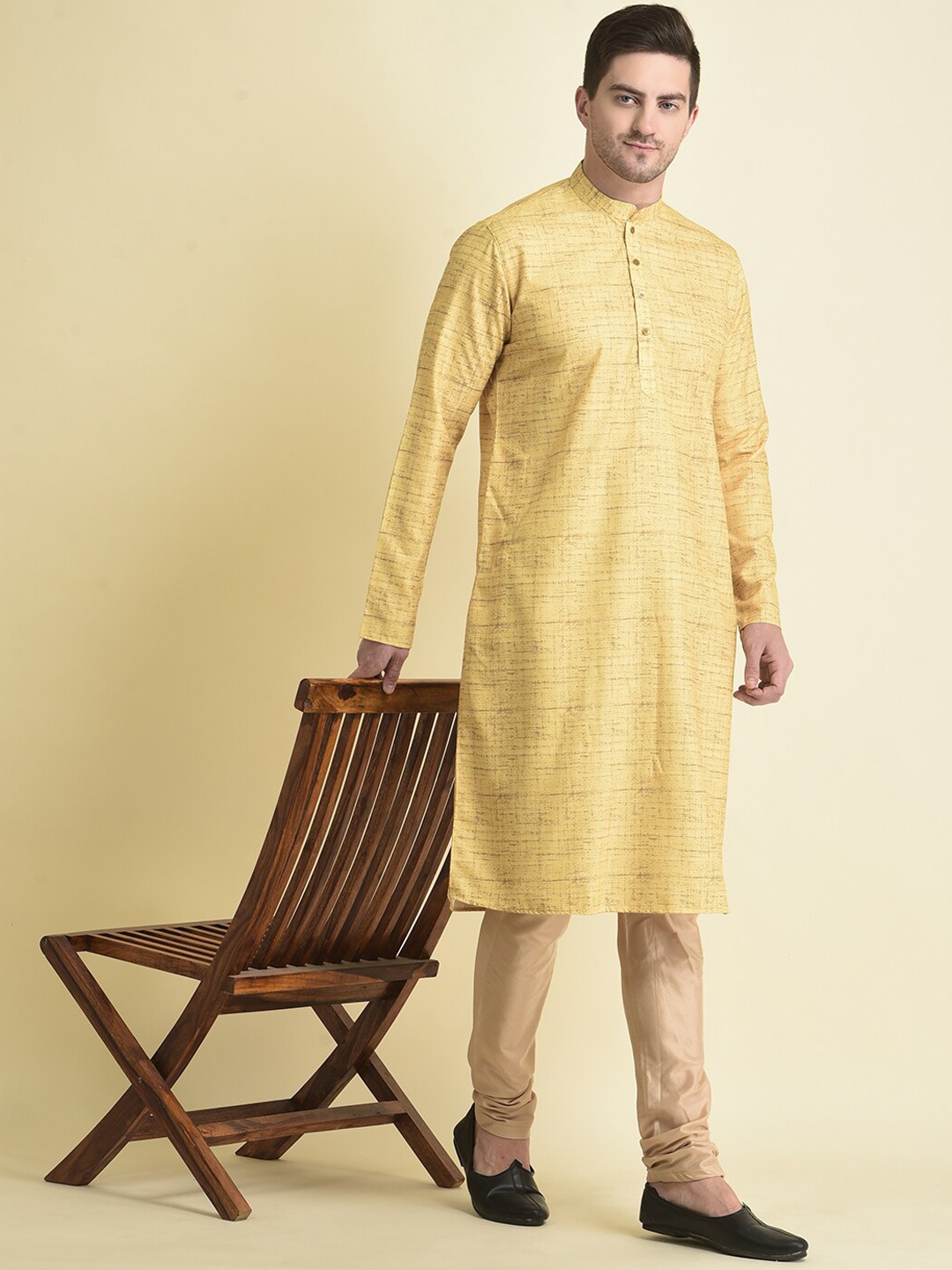 

TABARD Men Printed Pure Cotton Kurta with Pyjama Set, Yellow
