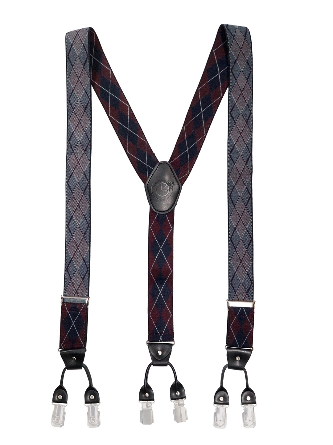 

The Tie Hub Men Diamond Checked Clip On Suspenders, Burgundy