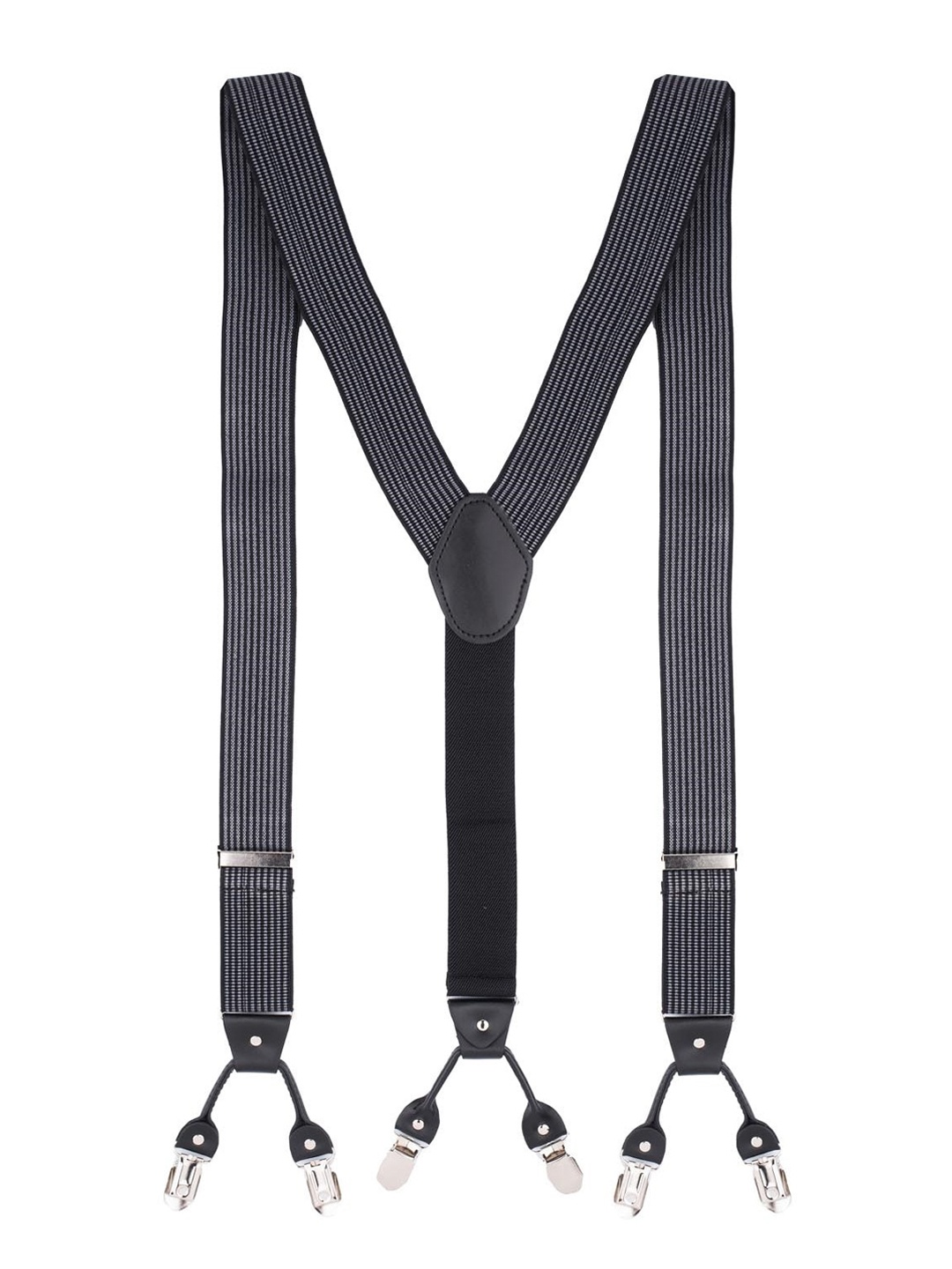 

The Tie Hub Men Striped Clip On Suspenders, Grey