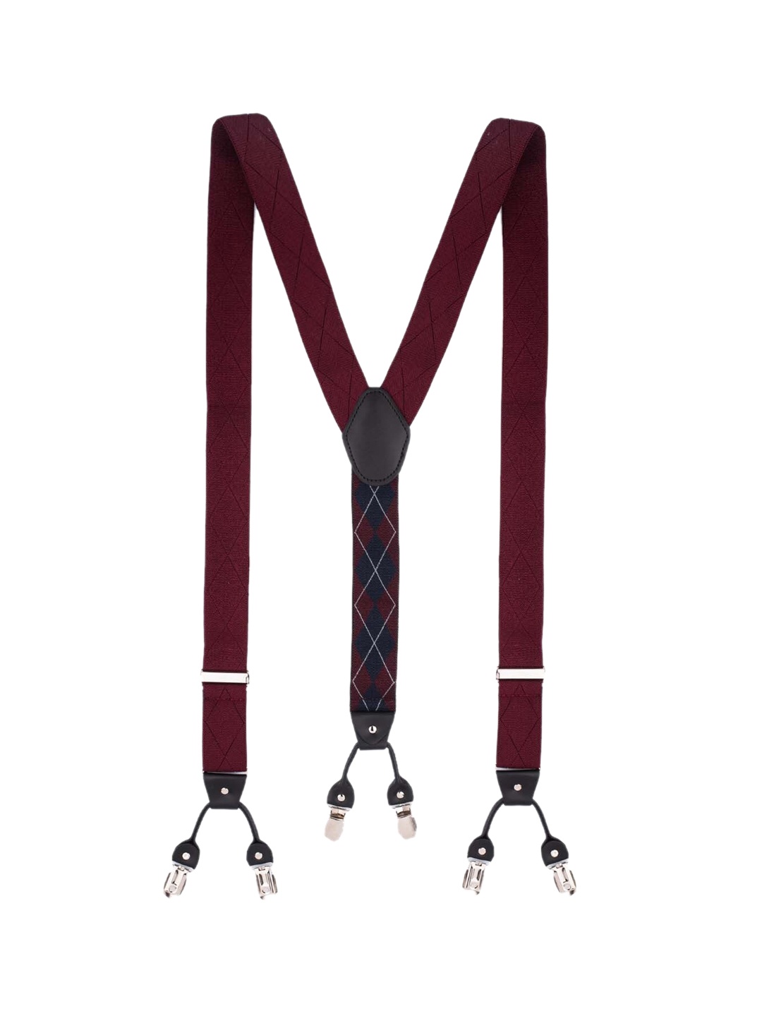 

The Tie Hub Men Checked Clip On Suspenders, Maroon