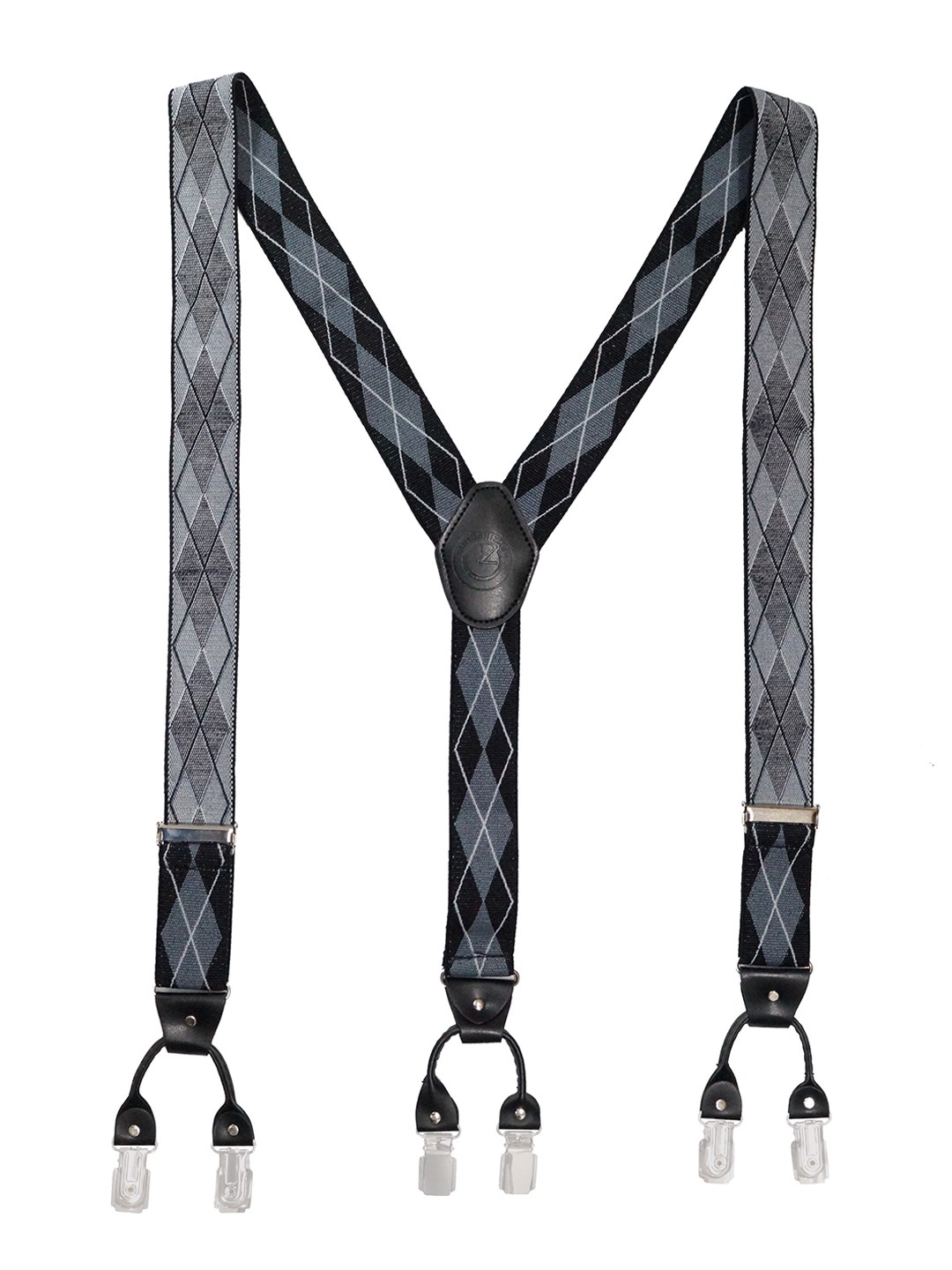 

The Tie Hub Men Checked Diamond Tip Clip On Suspenders, Black
