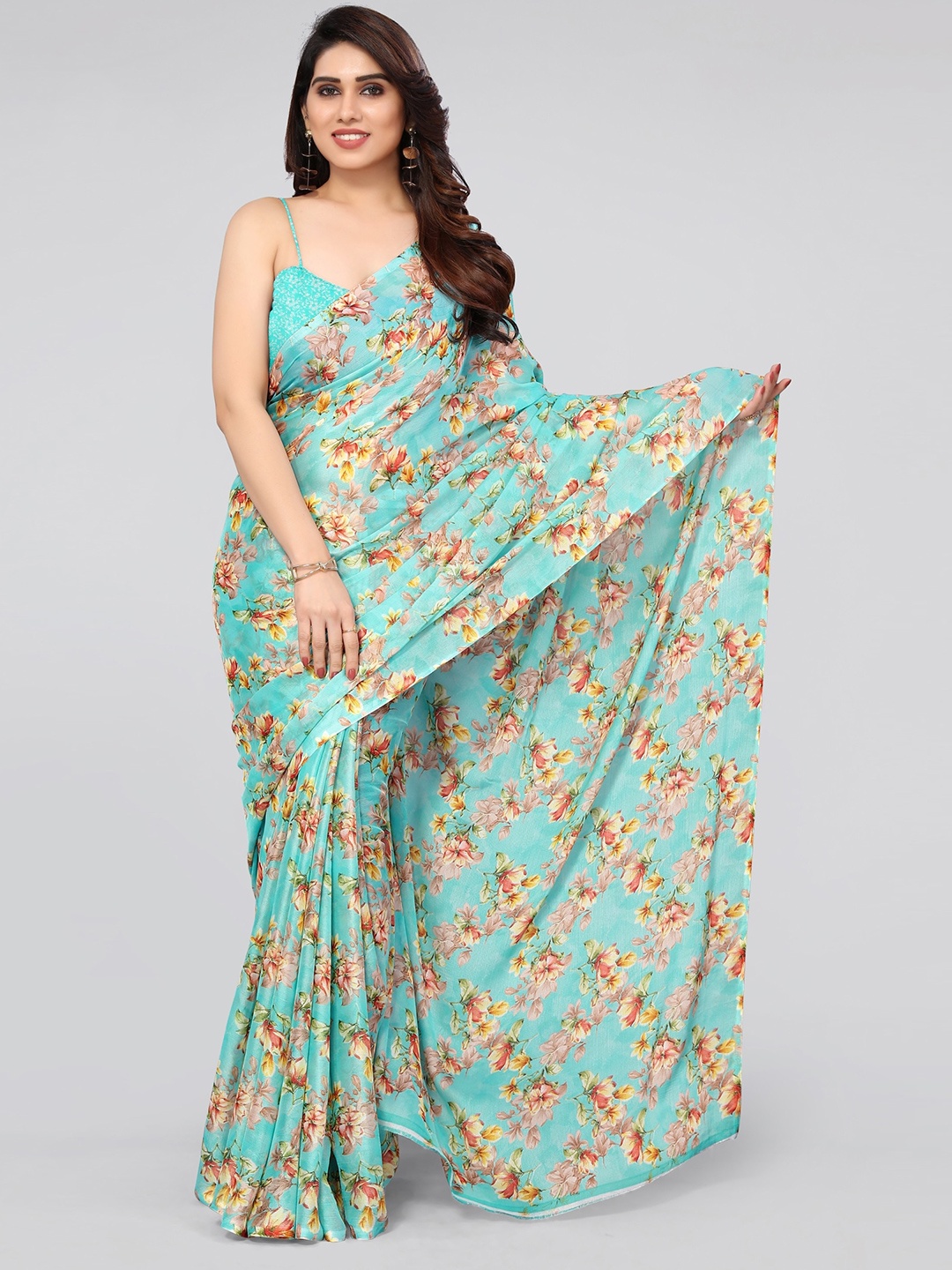 

KALINI Turquoise Floral Saree, Turquoise blue
