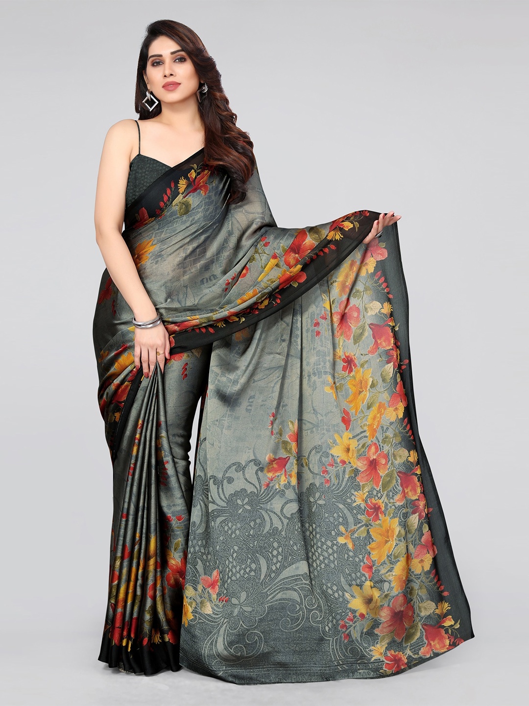 

KALINI Floral Saree, Grey