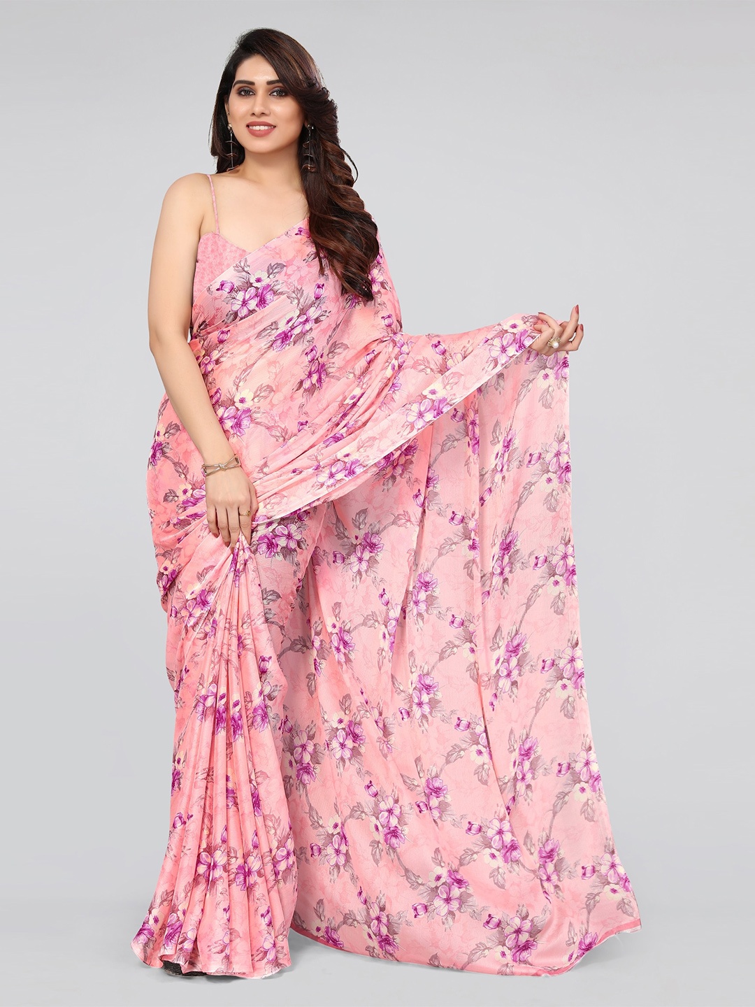 

KALINI Floral Saree, Peach