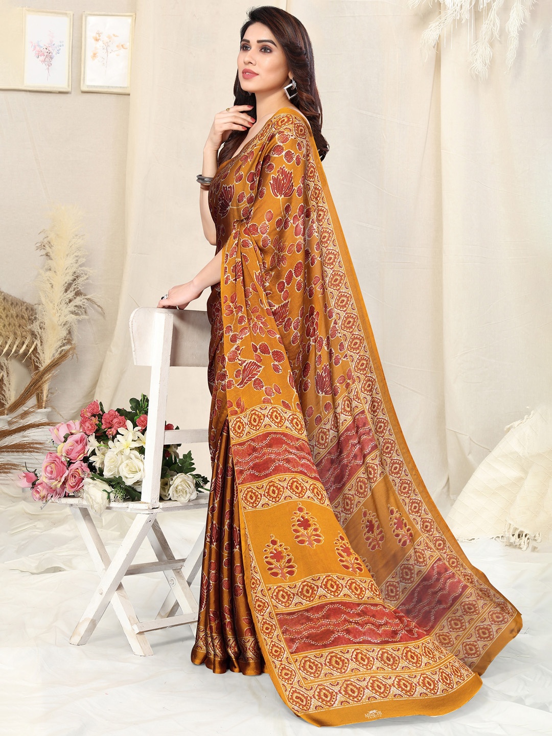 

KALINI Floral Saree, Mustard