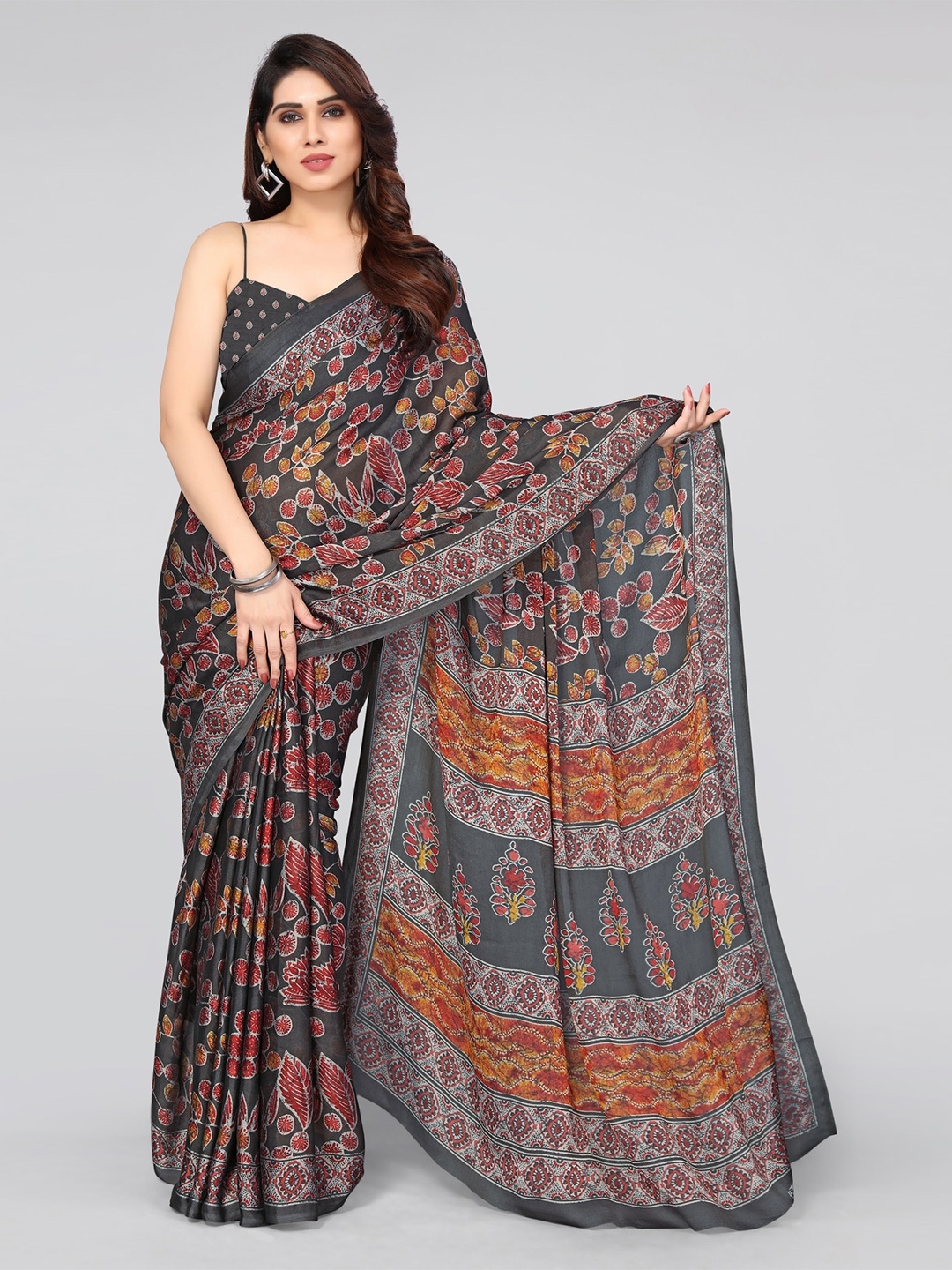 

KALINI Floral Saree, Grey