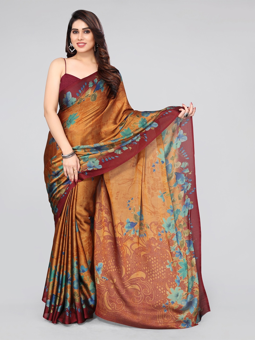 

KALINI Floral Saree, Orange