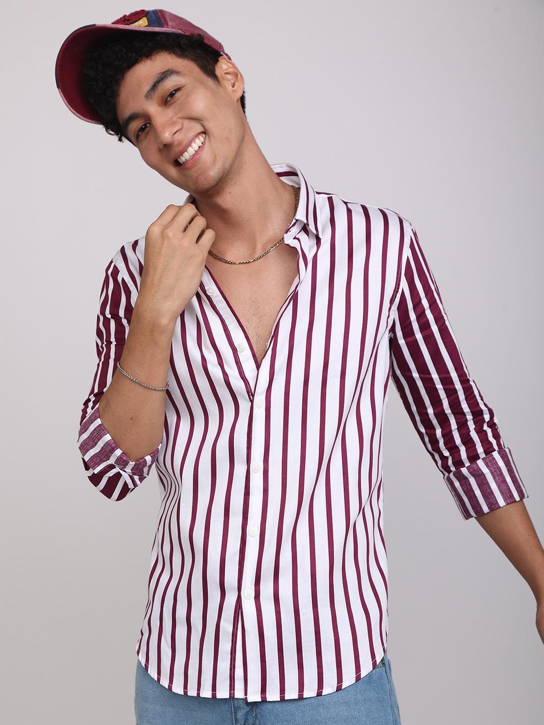 

Snitch Men Cotton Slim Fit Striped Casual Shirt, White