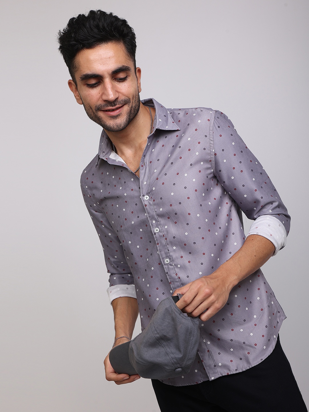 

Snitch Men Grey Slim Fit Printed Casual Shirt