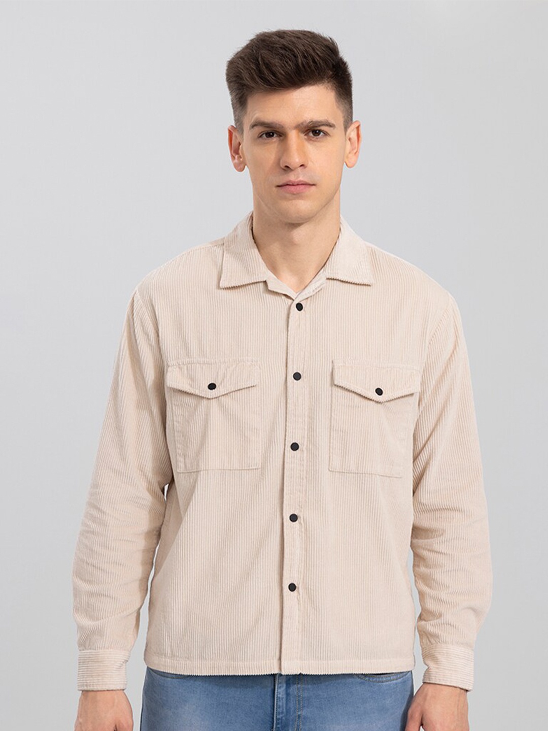 

Snitch Men Slim Fit Cotton Casual Shirt, Cream
