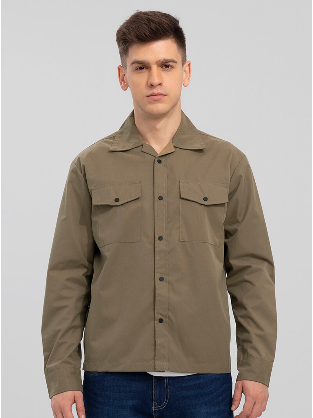 

Snitch Men Slim Fit Casual Shirt, Khaki