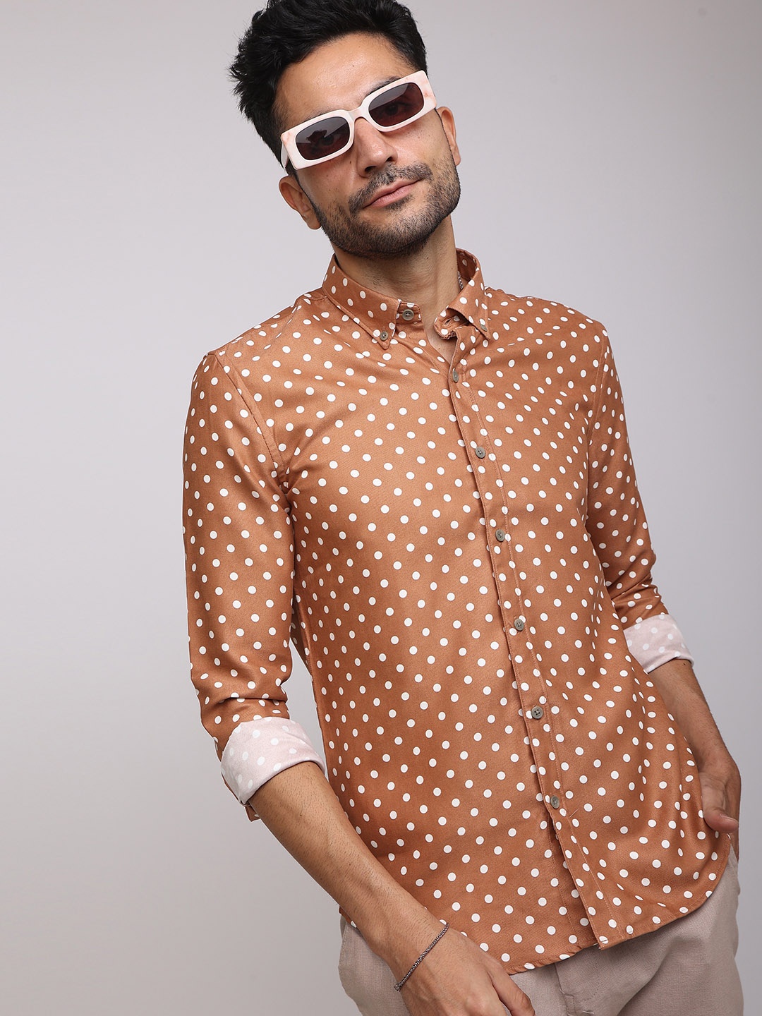 

Snitch Men Slim Fit Printed Casual Shirt, Brown