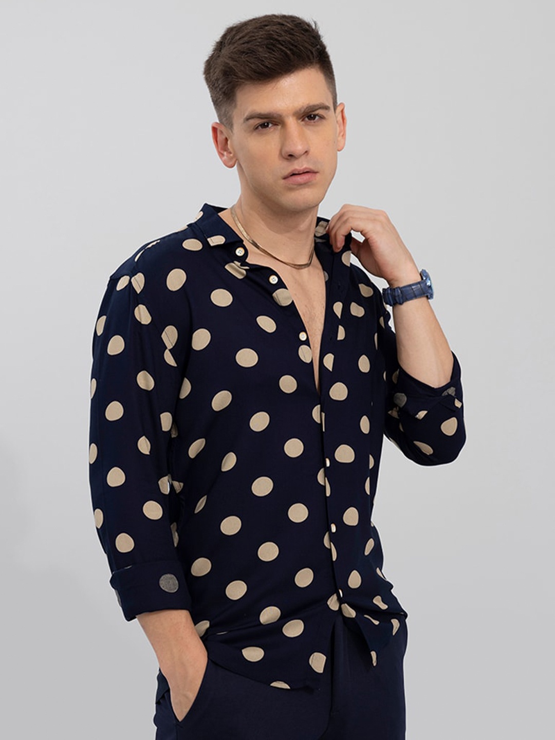 

Snitch Men Slim Fit Printed Casual Shirt, Navy blue