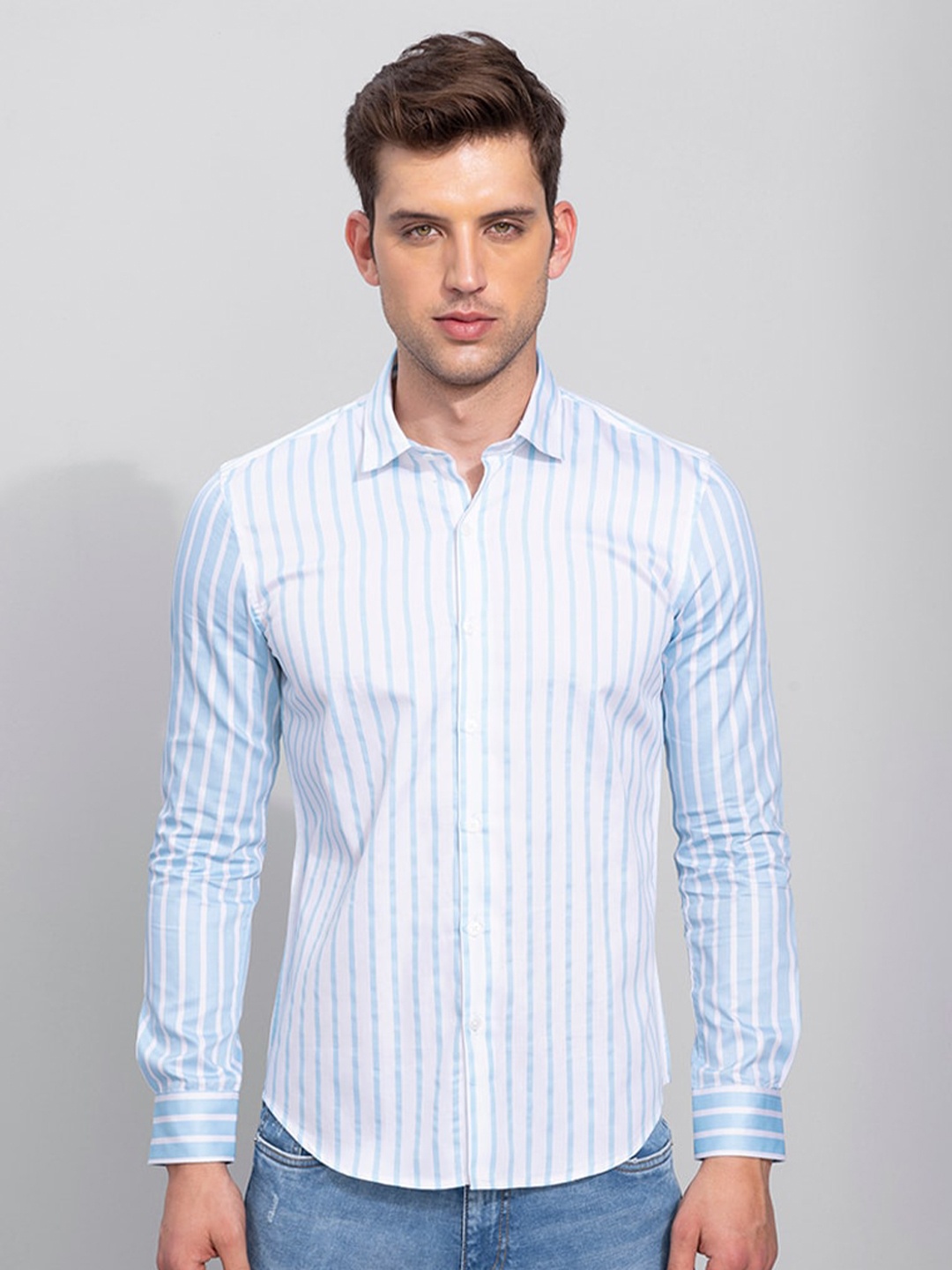 

Snitch Men Slim Fit Striped Cotton Casual Shirt, White