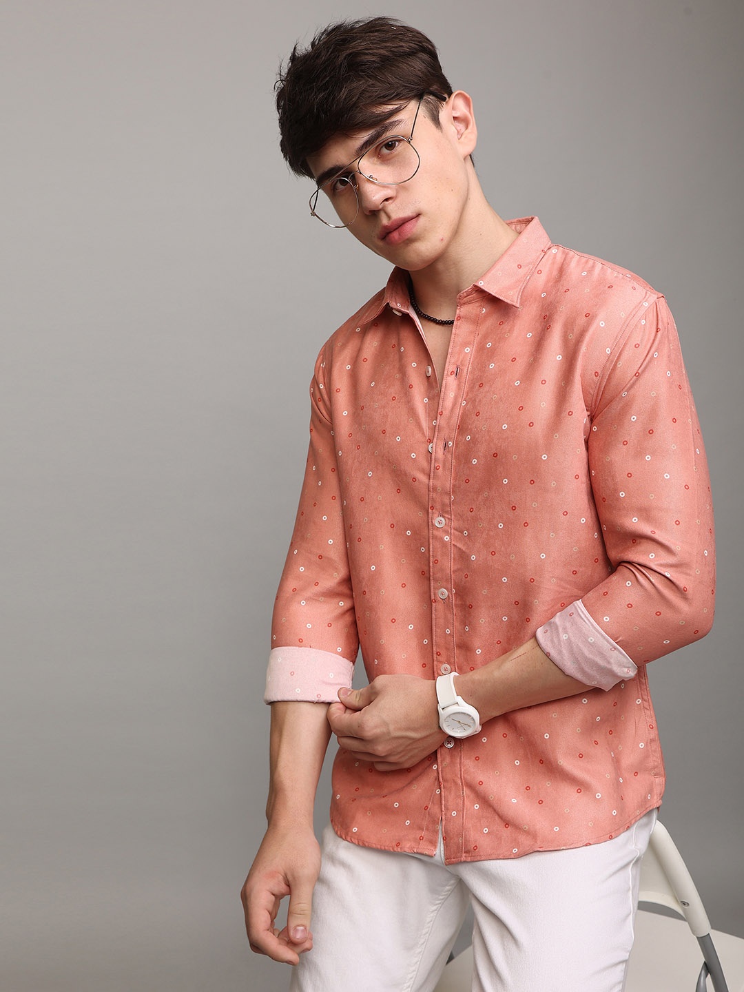 

Snitch Men Slim Fit Printed Casual Shirt, Peach