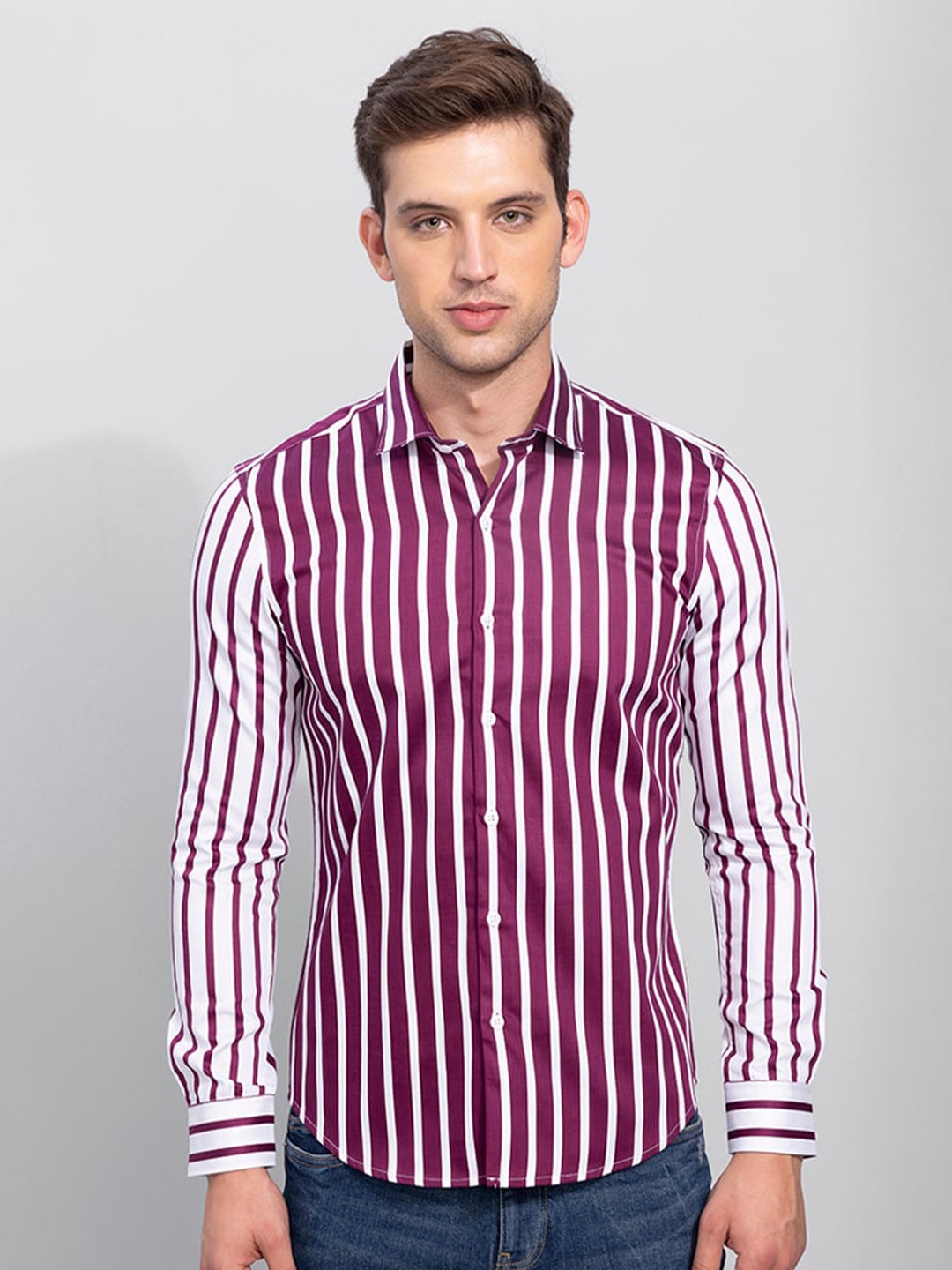 

Snitch Men Slim Fit Striped Cotton Casual Shirt, Pink