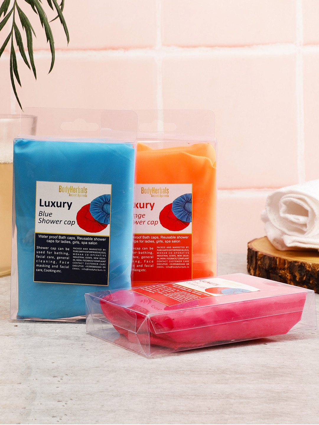 

BodyHerbals Luxurious Set of 3 Reusable Shower Caps, Blue
