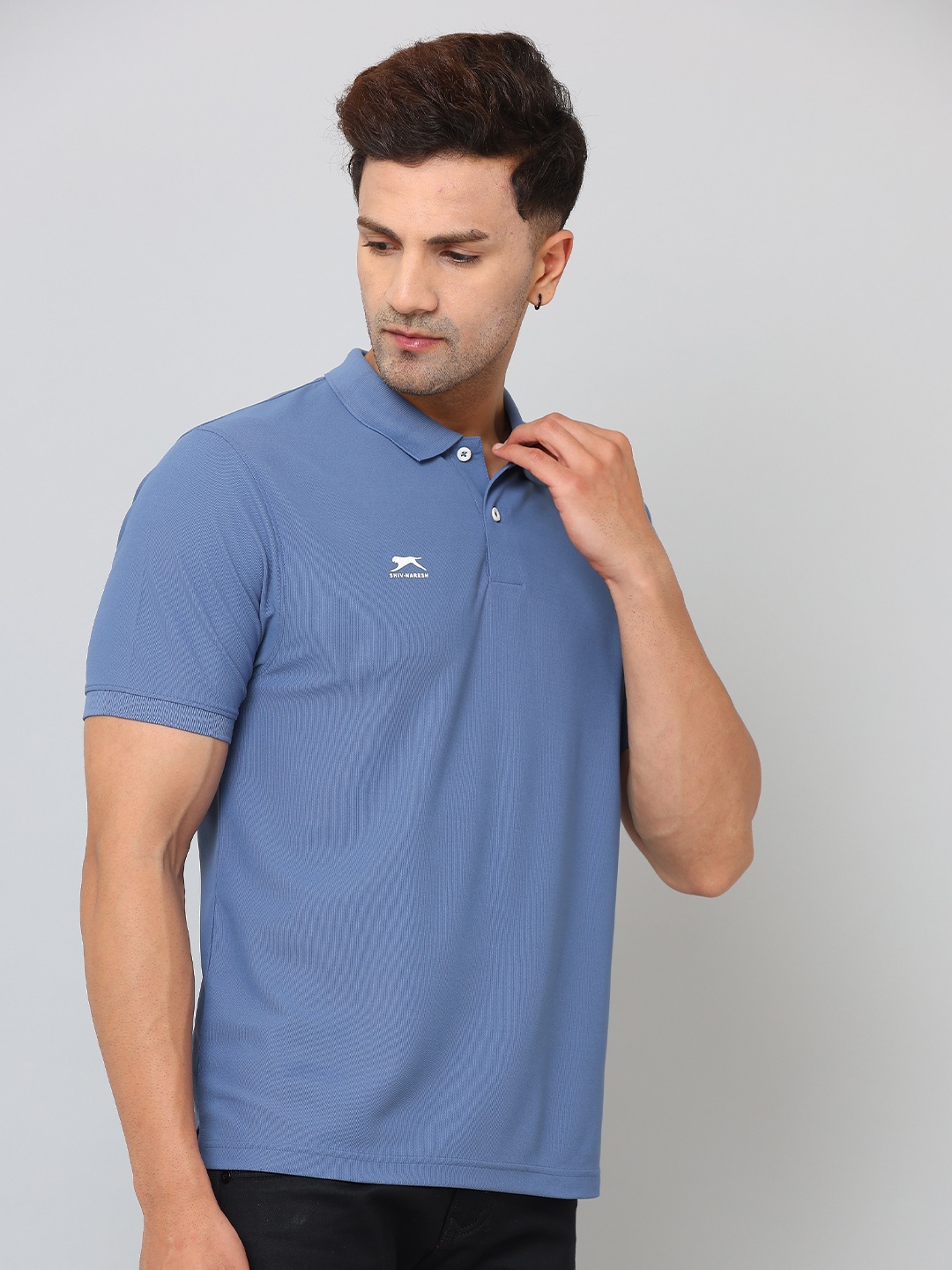 

Shiv Naresh Men Cotton Solid Polo Collar T-shirt, Blue