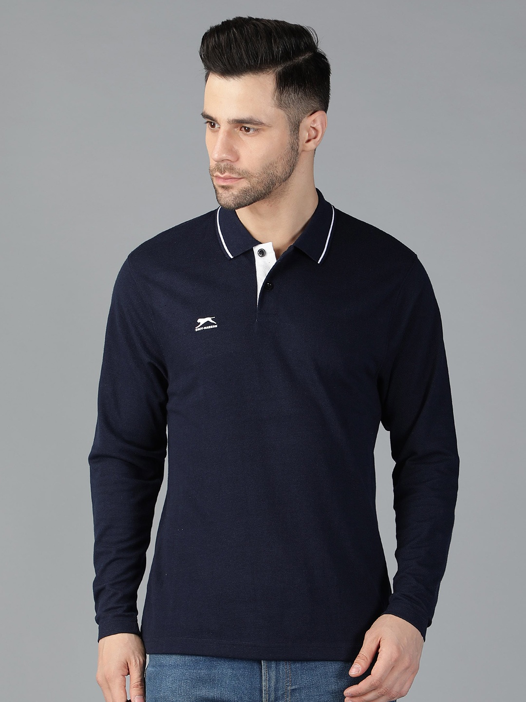 

Shiv Naresh Men Polo Collar Cotton T-shirt, Navy blue