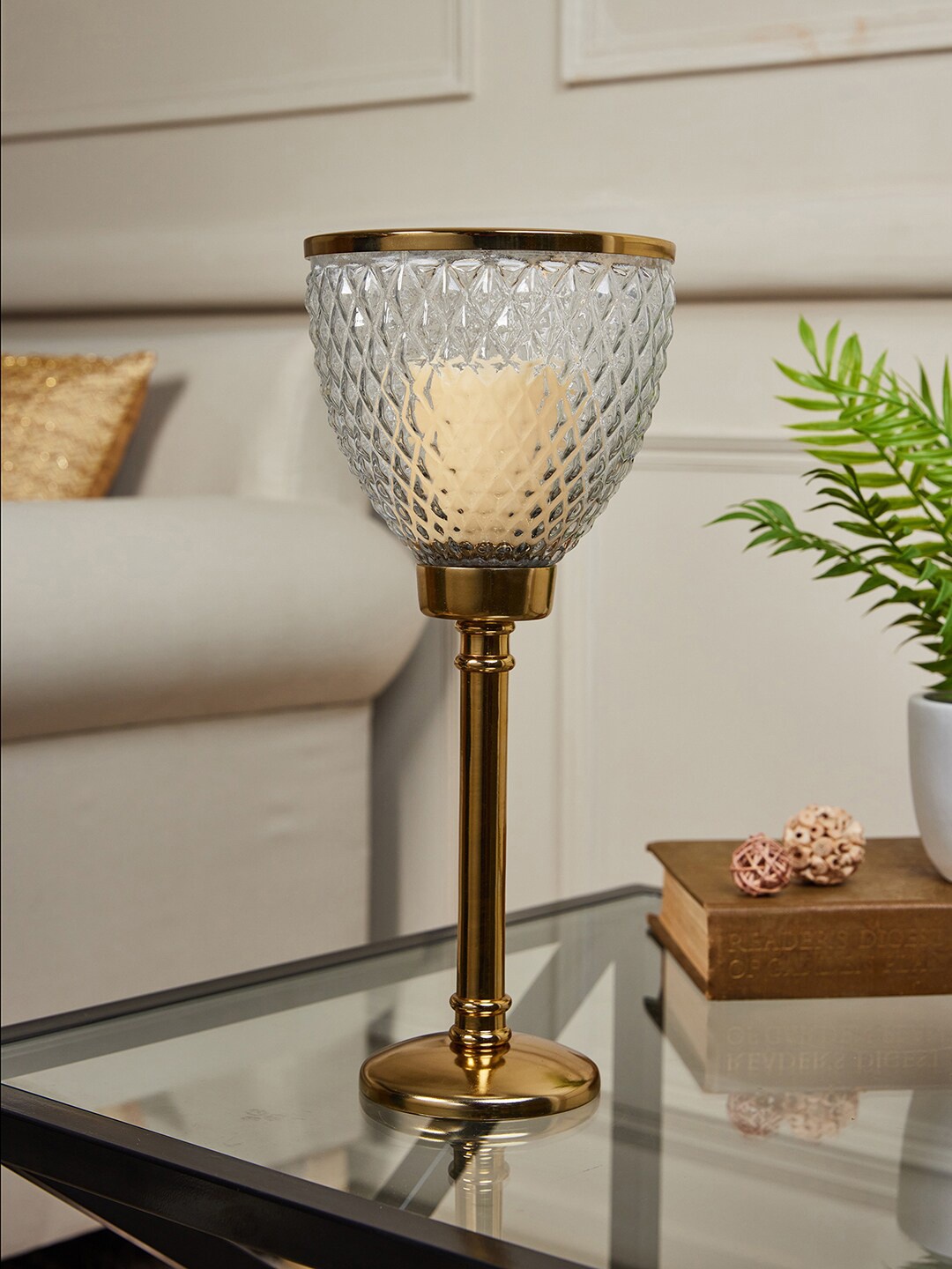 

Pure Home and Living Textured Glass Hurricane Candle Holders, Transparent