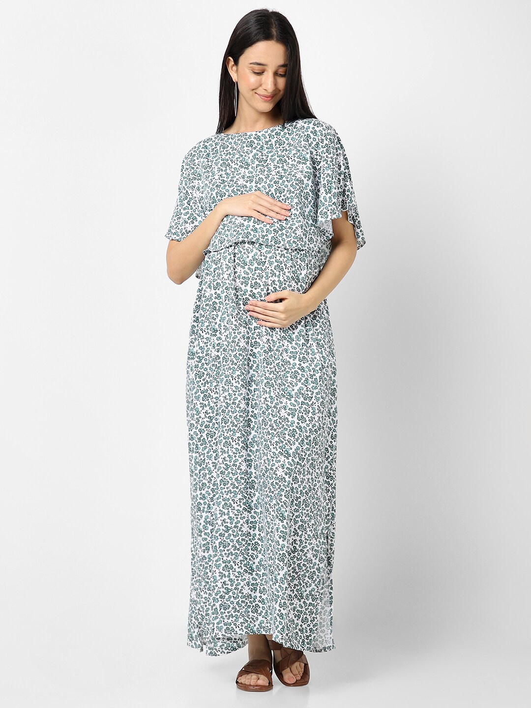 

Mystere Paris Floral Maternity Maxi Dress, Green