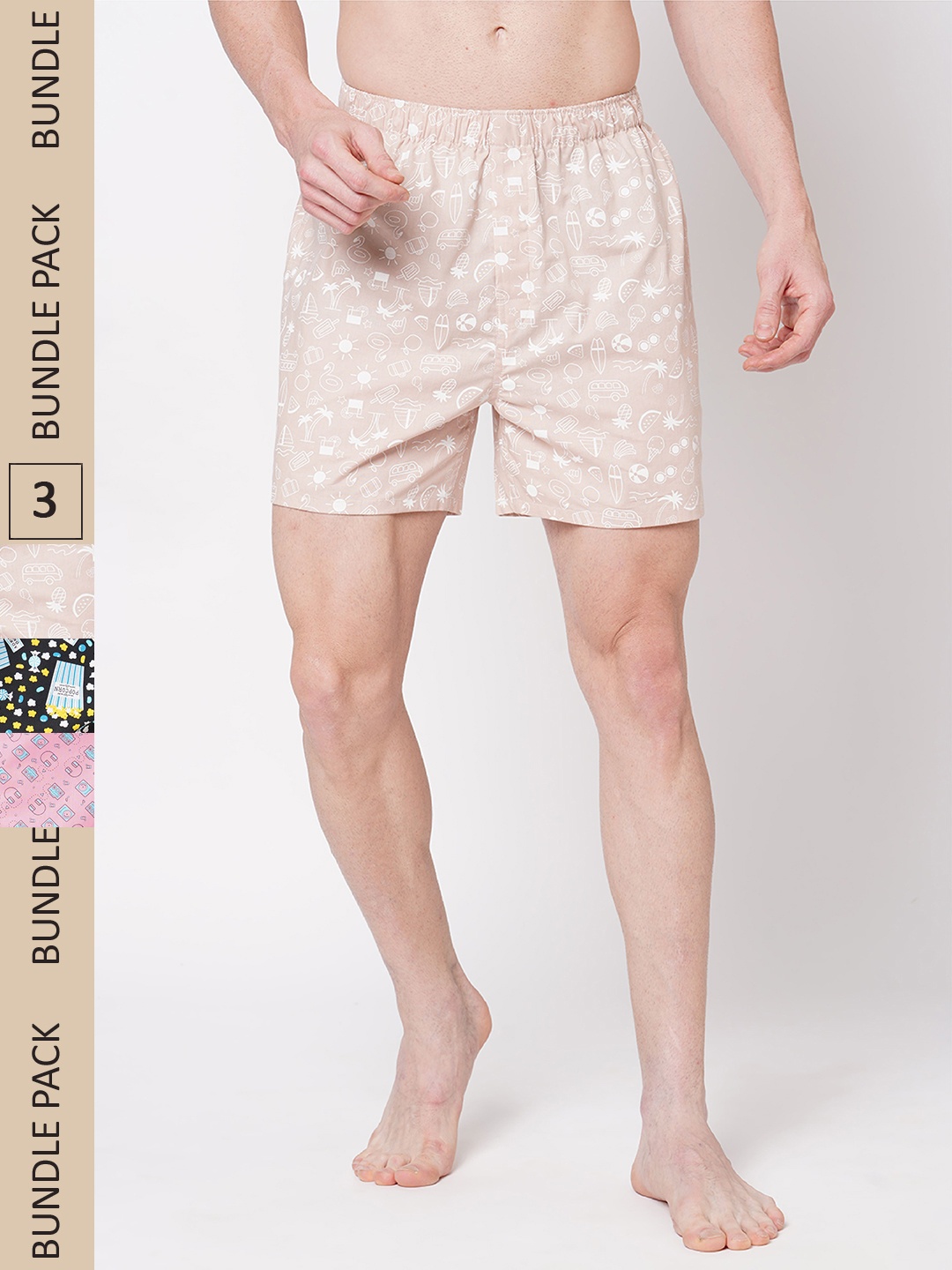 

FiTZ Men Pack Of 3 Printed Pure Cotton Boxers, Pink