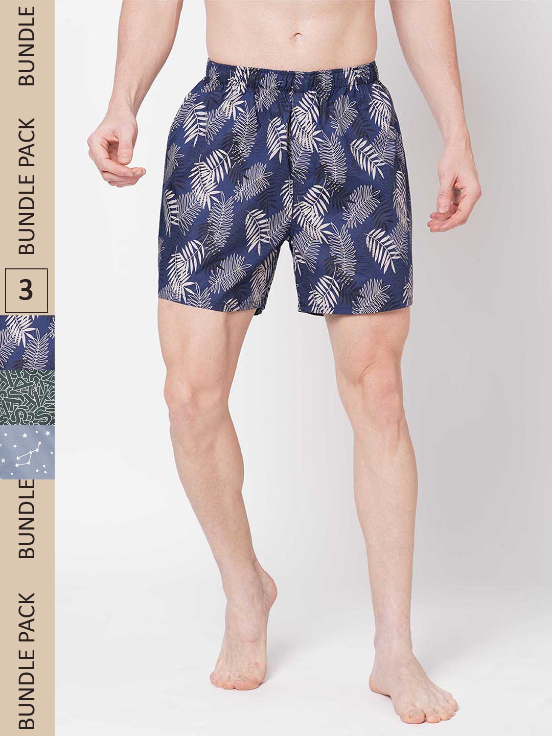 

FiTZ Men Pack Of 3 Pure Cotton Boxers, Navy blue
