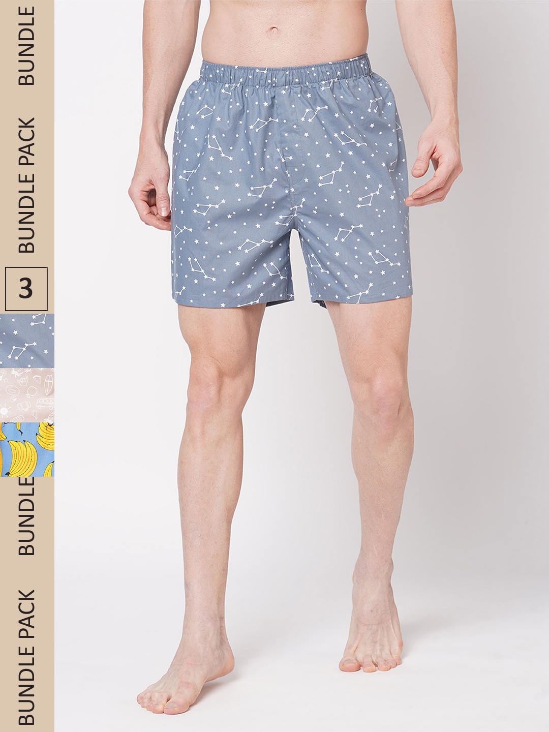 

FiTZ Men Pack Of 3 Printed Pure Cotton Boxers- AW22-SO-65NYGYGROL-1794-L, Blue