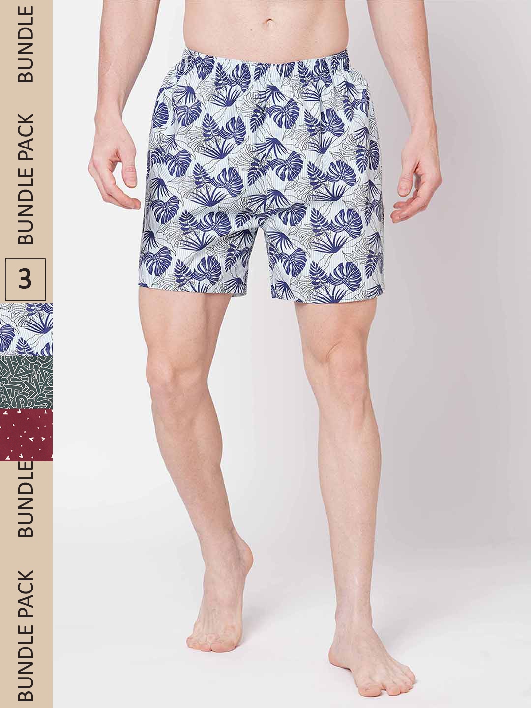 

FiTZ Men Pack of 3 Printed Pure Cotton Boxers, Maroon