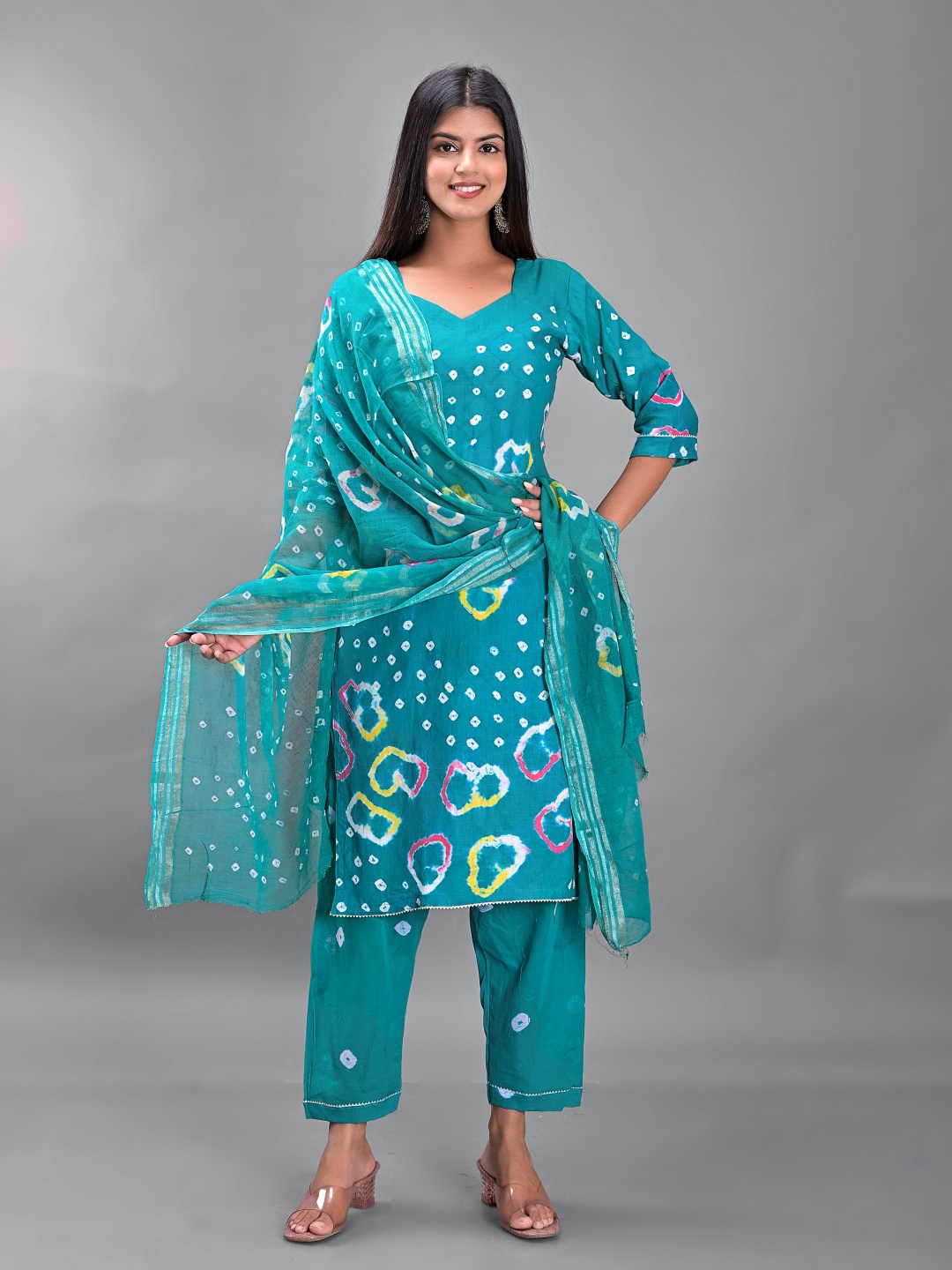 

Apratim Women Dyed Unstitched Dress Material, Teal