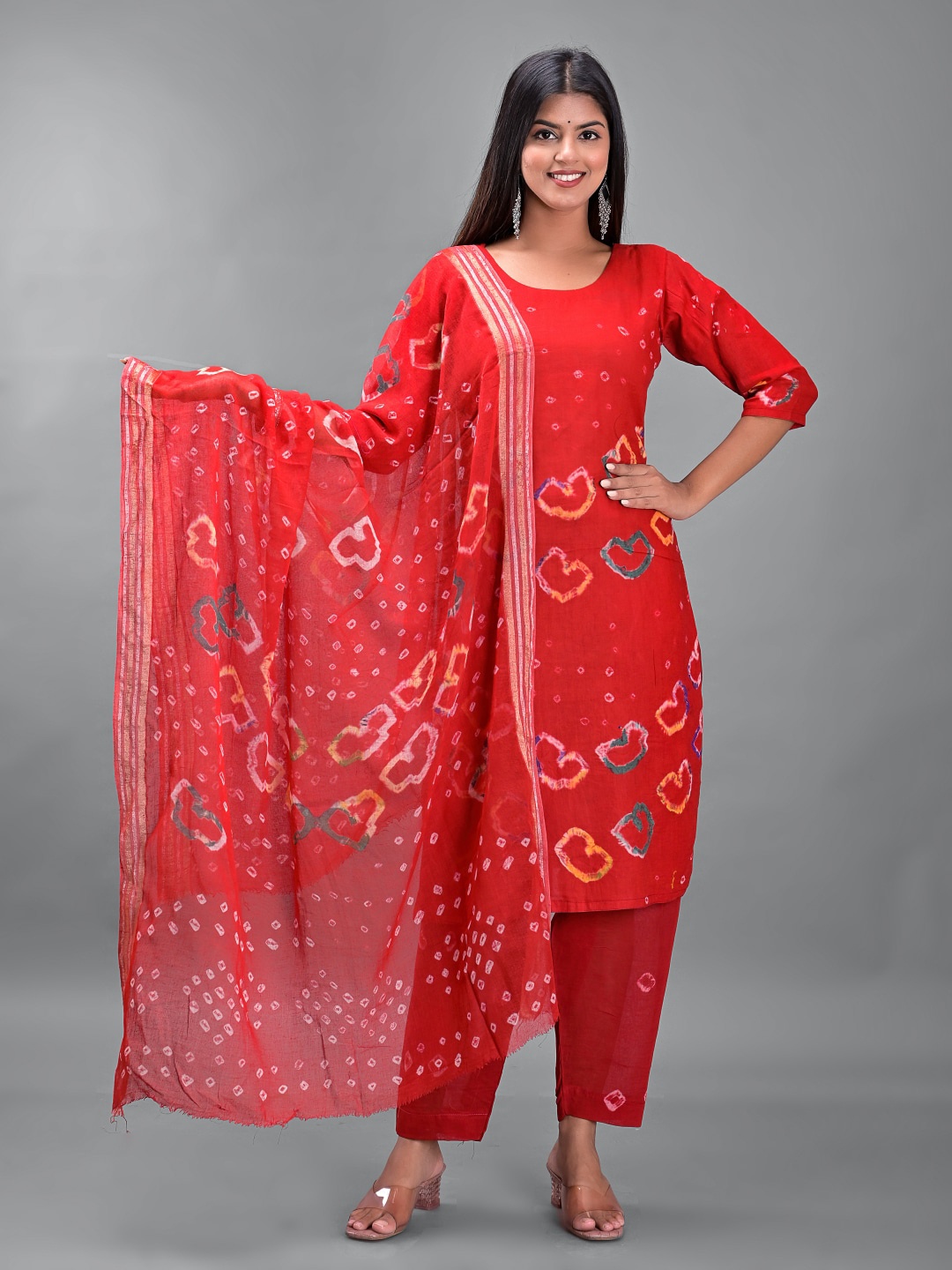 

Apratim Red & White Dyed Unstitched Dress Material