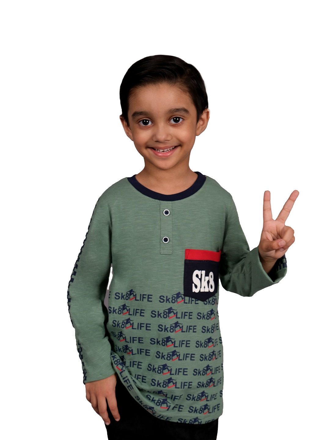 

3PIN Boys Typography Printed Cotton T-shirt, Green