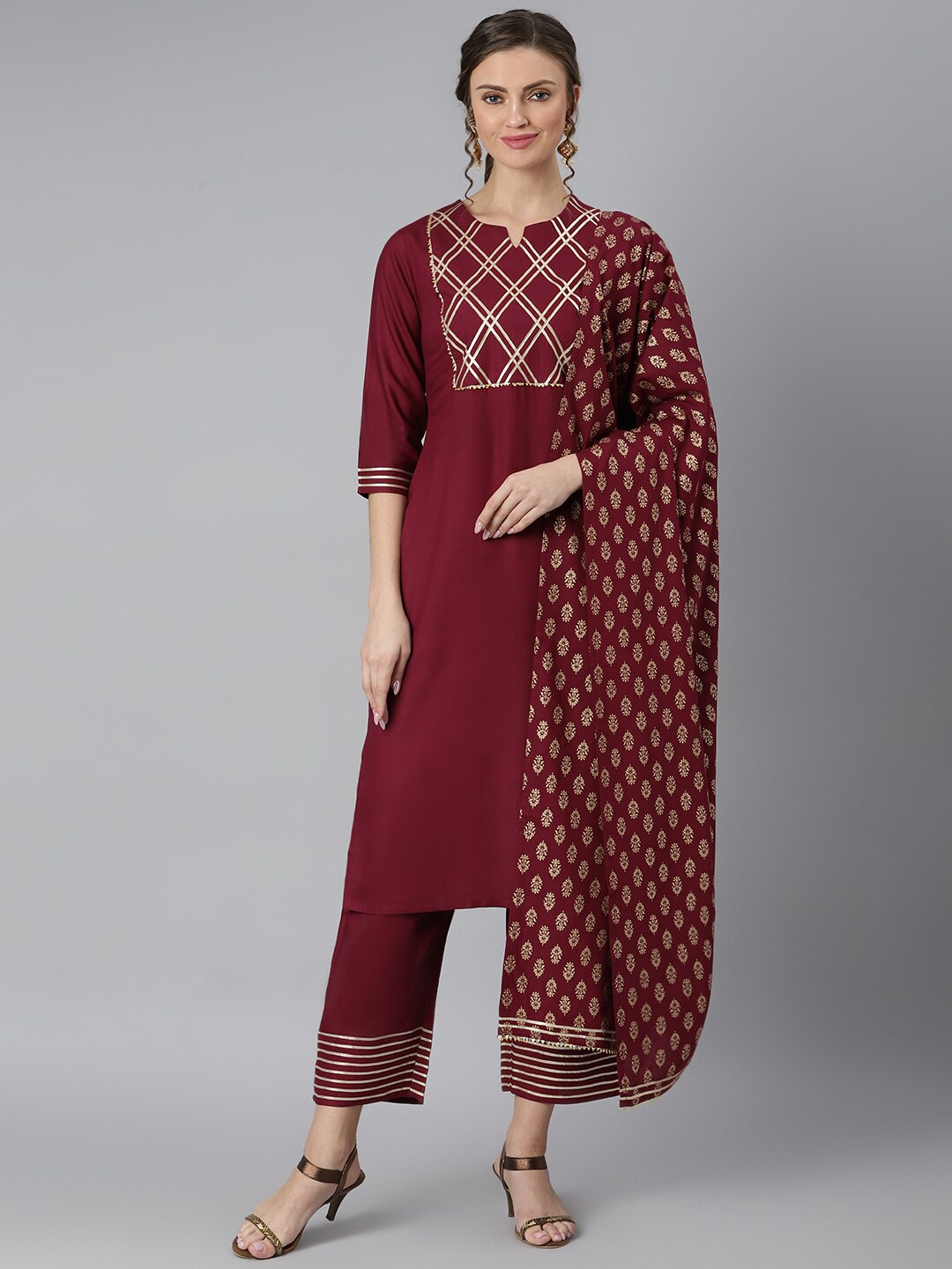 

Khushal K Gotta Patti Kurta with Palazzos & With Dupatta, Maroon