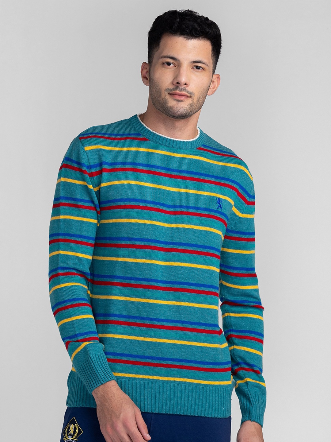 

GIORDANO Men Striped Pullover Sweater, Teal