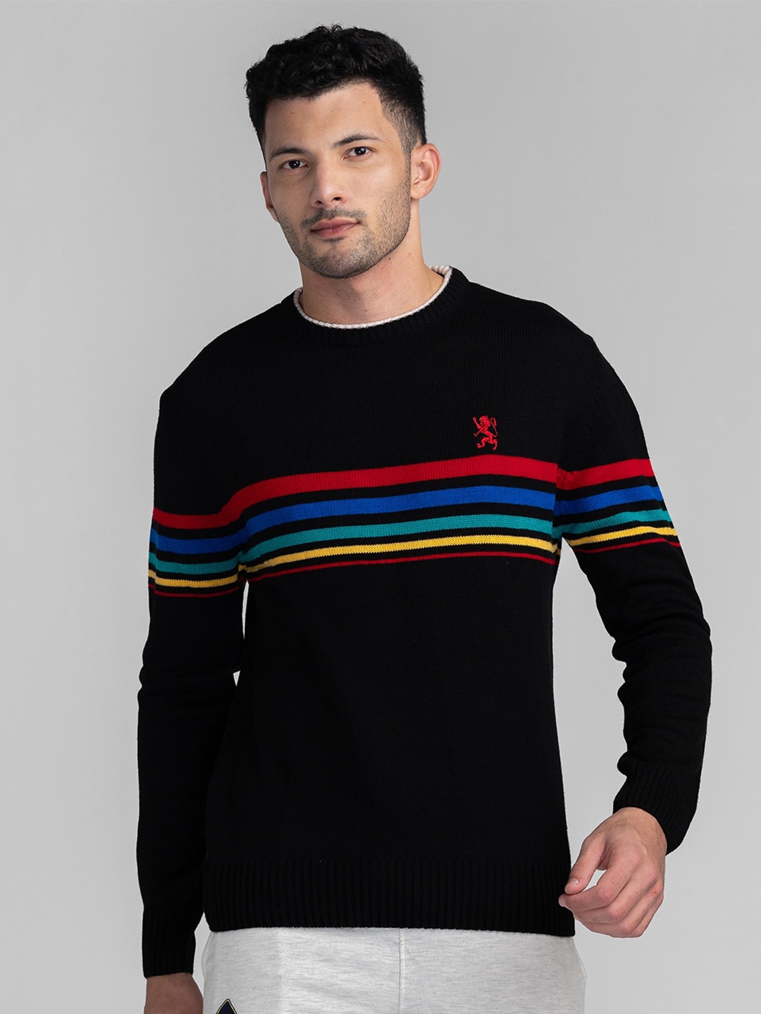 

GIORDANO Men Striped Pullover Sweater, Black