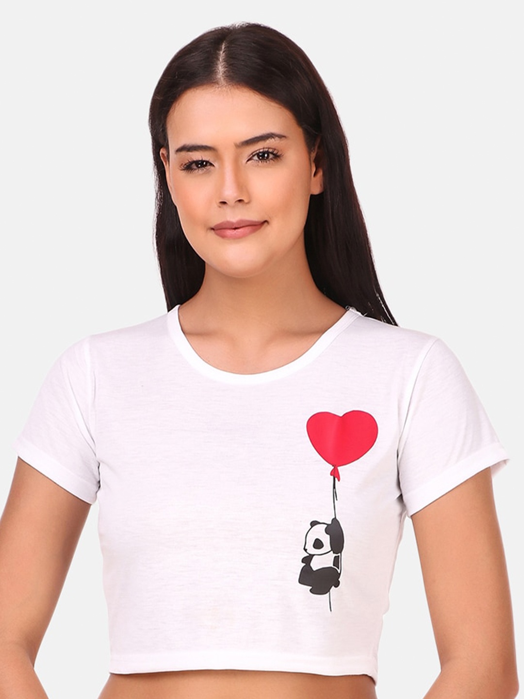 

TRENDY RABBIT Women Printed Pure Cotton Crop Top, White