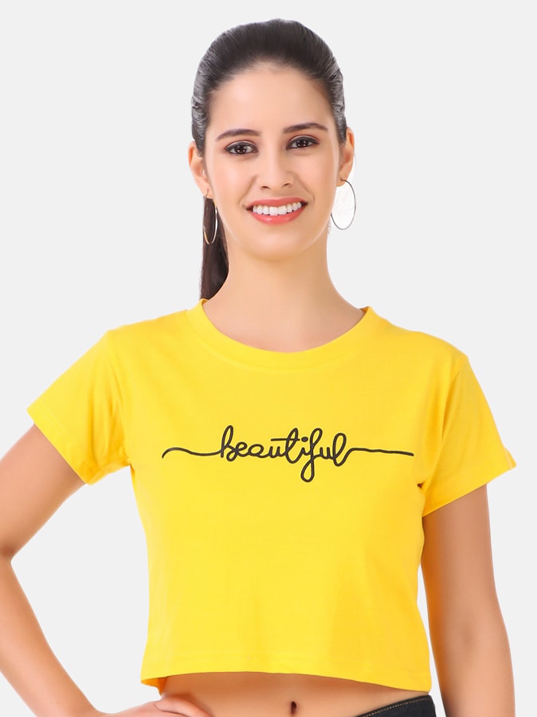 

TRENDY RABBIT Women Printed Crop Top, Yellow