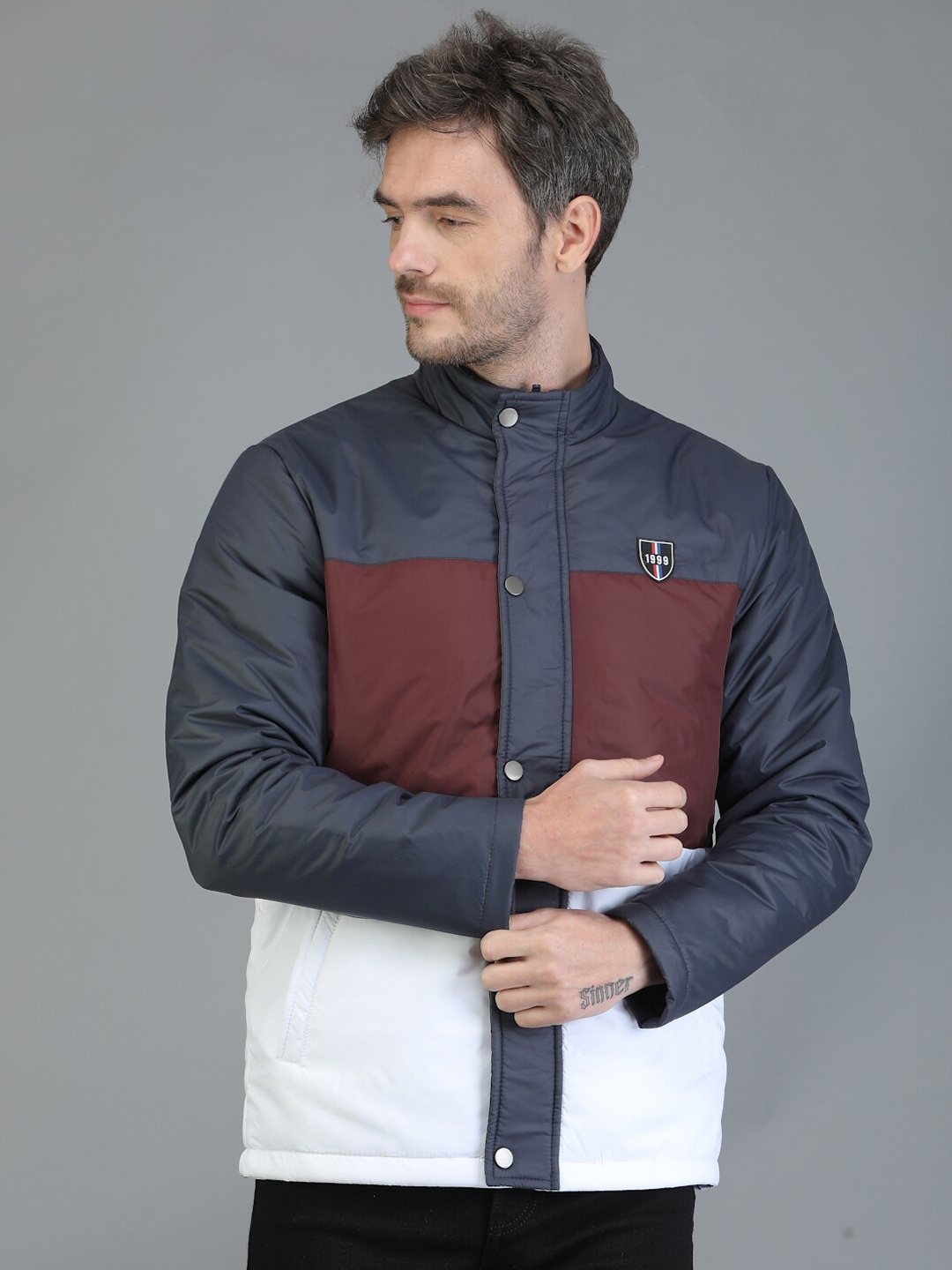 

TQS Men Colourblocked Windcheater and Water Resistant Sporty Jacket, Navy blue