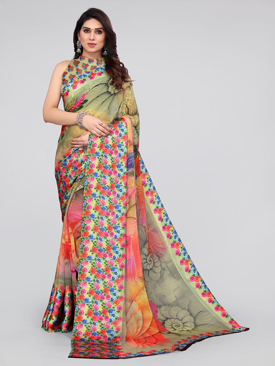 

MIRCHI FASHION Floral Saree, Mustard