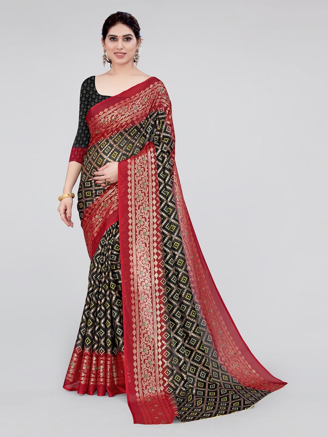 

MIRCHI FASHION Bandhani Organza Bandhani Saree, Black