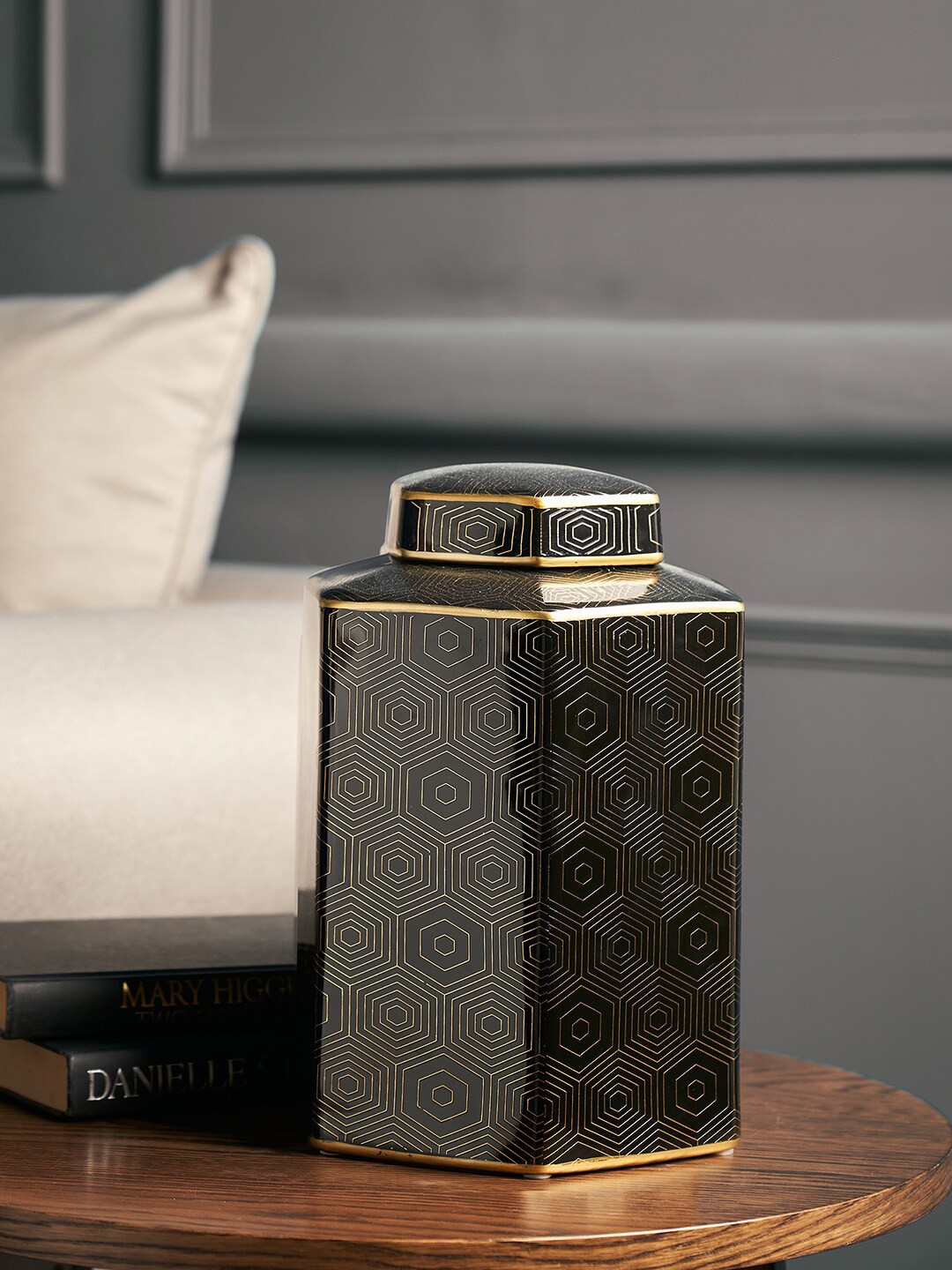 

Pure Home and Living Black Honeycomb Printed Canister
